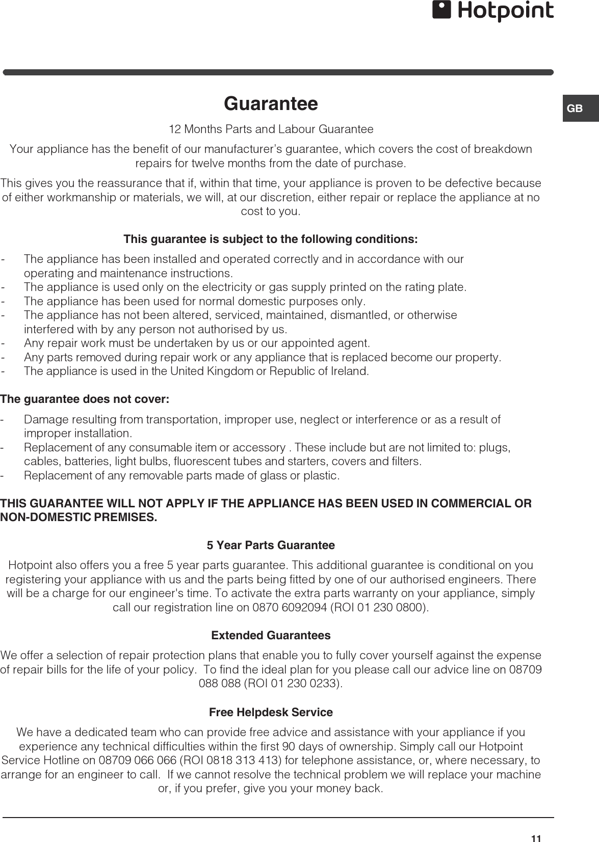 Page 11 of 12 - Hotpoint Hotpoint-Ff4Dk-Users-Manual- 44802gb  Hotpoint-ff4dk-users-manual