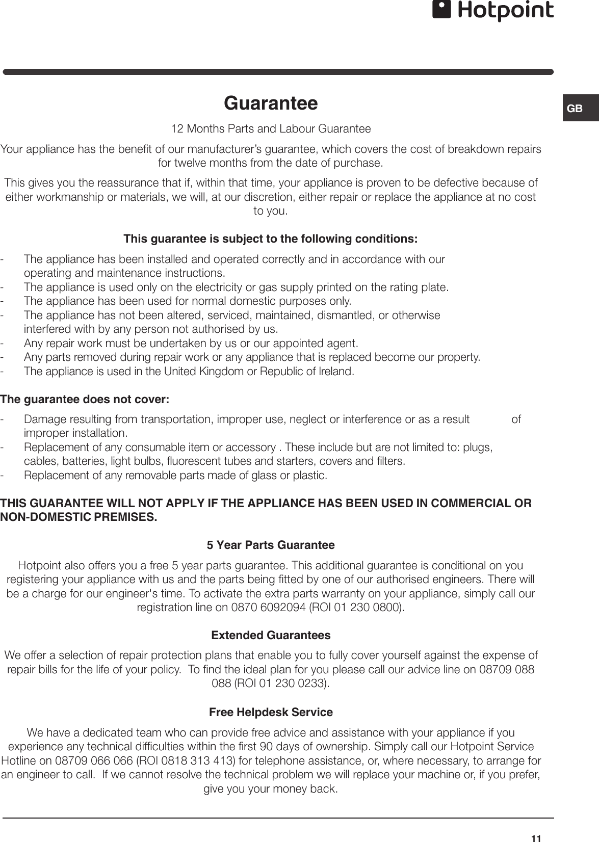 Page 11 of 12 - Hotpoint Hotpoint-Freezer-Combination-Ff40P-Users-Manual- 44802gb  Hotpoint-freezer-combination-ff40p-users-manual