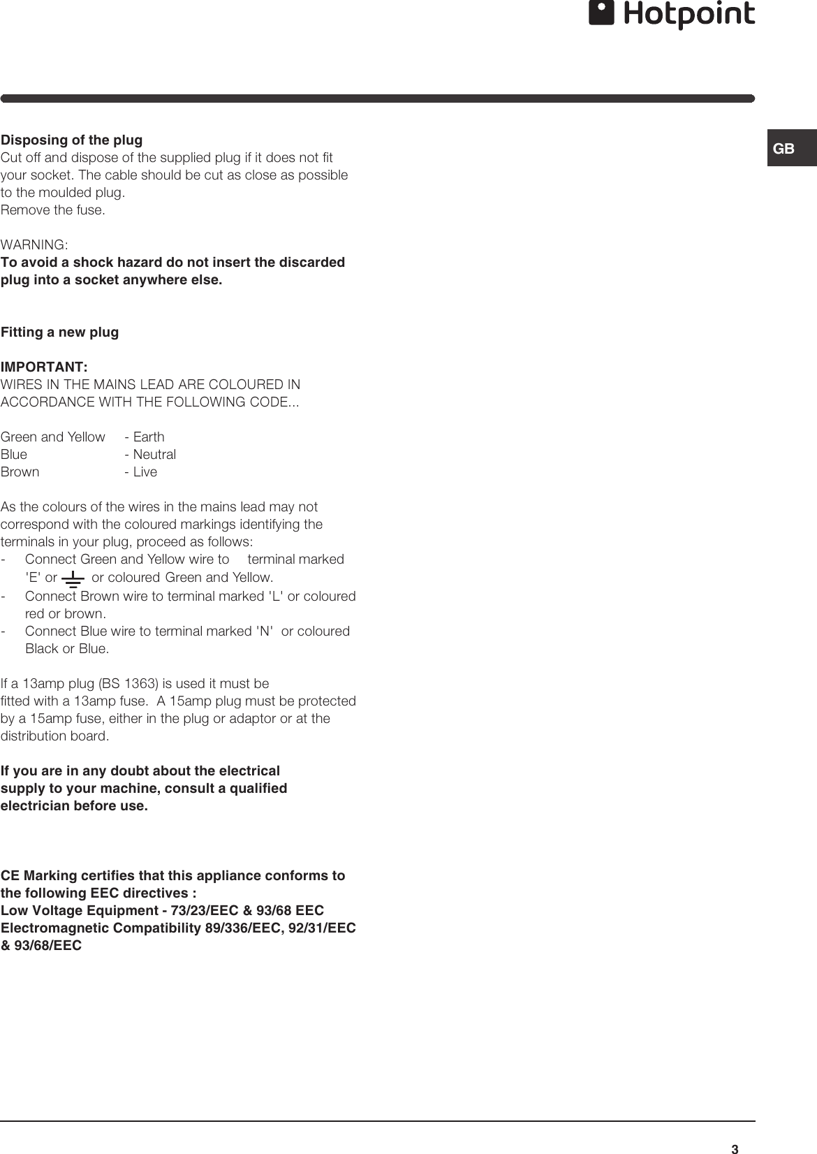 Page 3 of 12 - Hotpoint Hotpoint-Freezer-Combination-Ff40P-Users-Manual- 44802gb  Hotpoint-freezer-combination-ff40p-users-manual