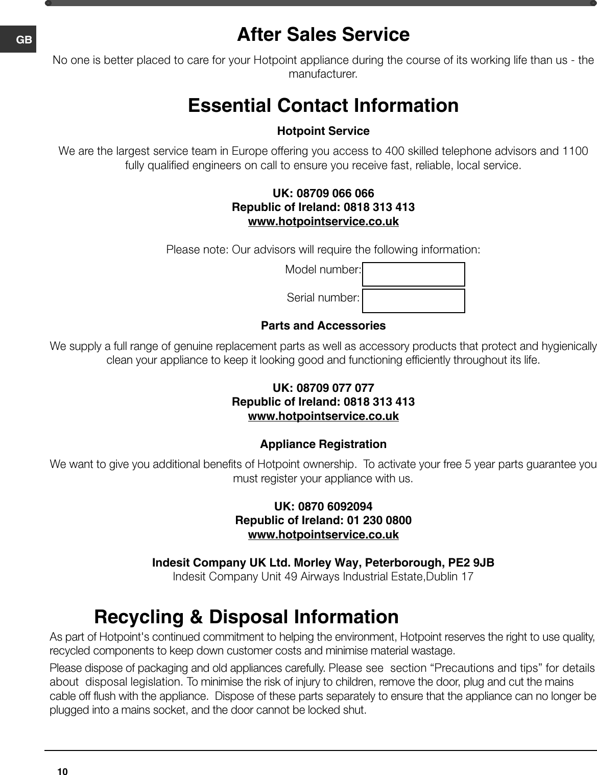 Page 10 of 12 - Hotpoint Hotpoint-Fz150G-Users-Manual- 44802gb  Hotpoint-fz150g-users-manual