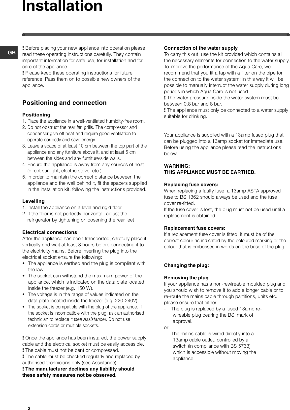Page 2 of 12 - Hotpoint Hotpoint-Fz150G-Users-Manual- 44802gb  Hotpoint-fz150g-users-manual
