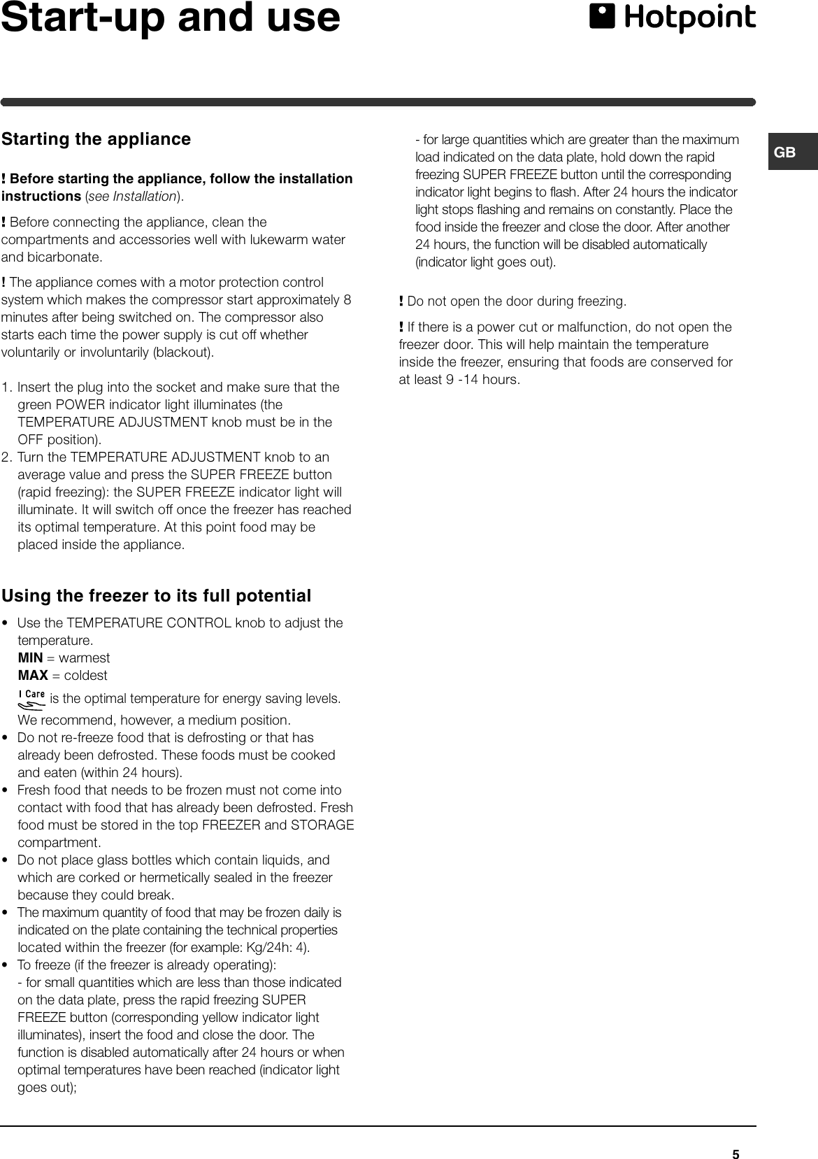 Page 5 of 12 - Hotpoint Hotpoint-Fz150G-Users-Manual- 44802gb  Hotpoint-fz150g-users-manual