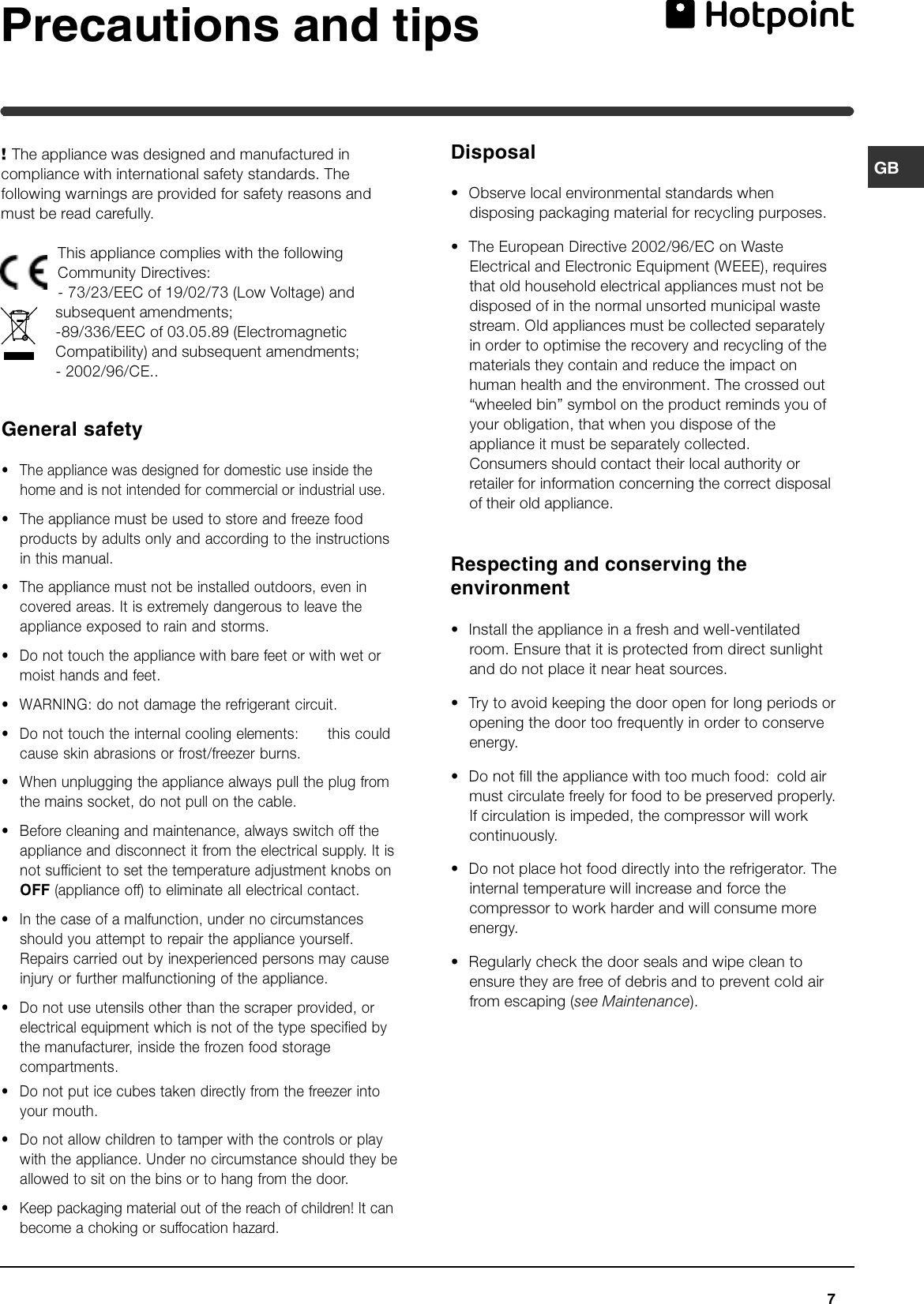 Page 7 of 12 - Hotpoint Hotpoint-Fz150G-Users-Manual- 44802gb  Hotpoint-fz150g-users-manual
