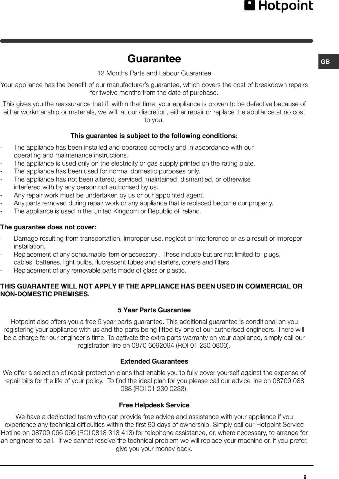 Page 9 of 12 - Hotpoint Hotpoint-Fz150G-Users-Manual- 44802gb  Hotpoint-fz150g-users-manual