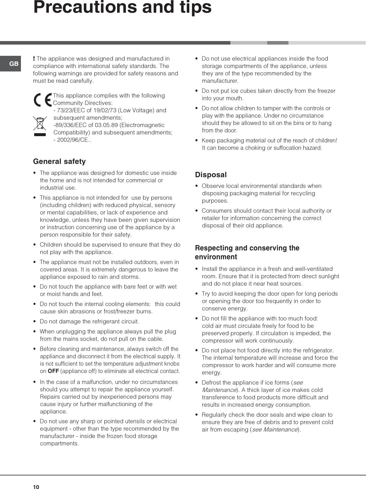 Page 10 of 12 - Hotpoint Hotpoint-Refrigerator-Bcb-333-Avei-Ff-Users-Manual- Hotpoint-Ariston BCB 333 Fridge Freezer Operating Instructions User Guide Manual  Hotpoint-refrigerator-bcb-333-avei-ff-users-manual