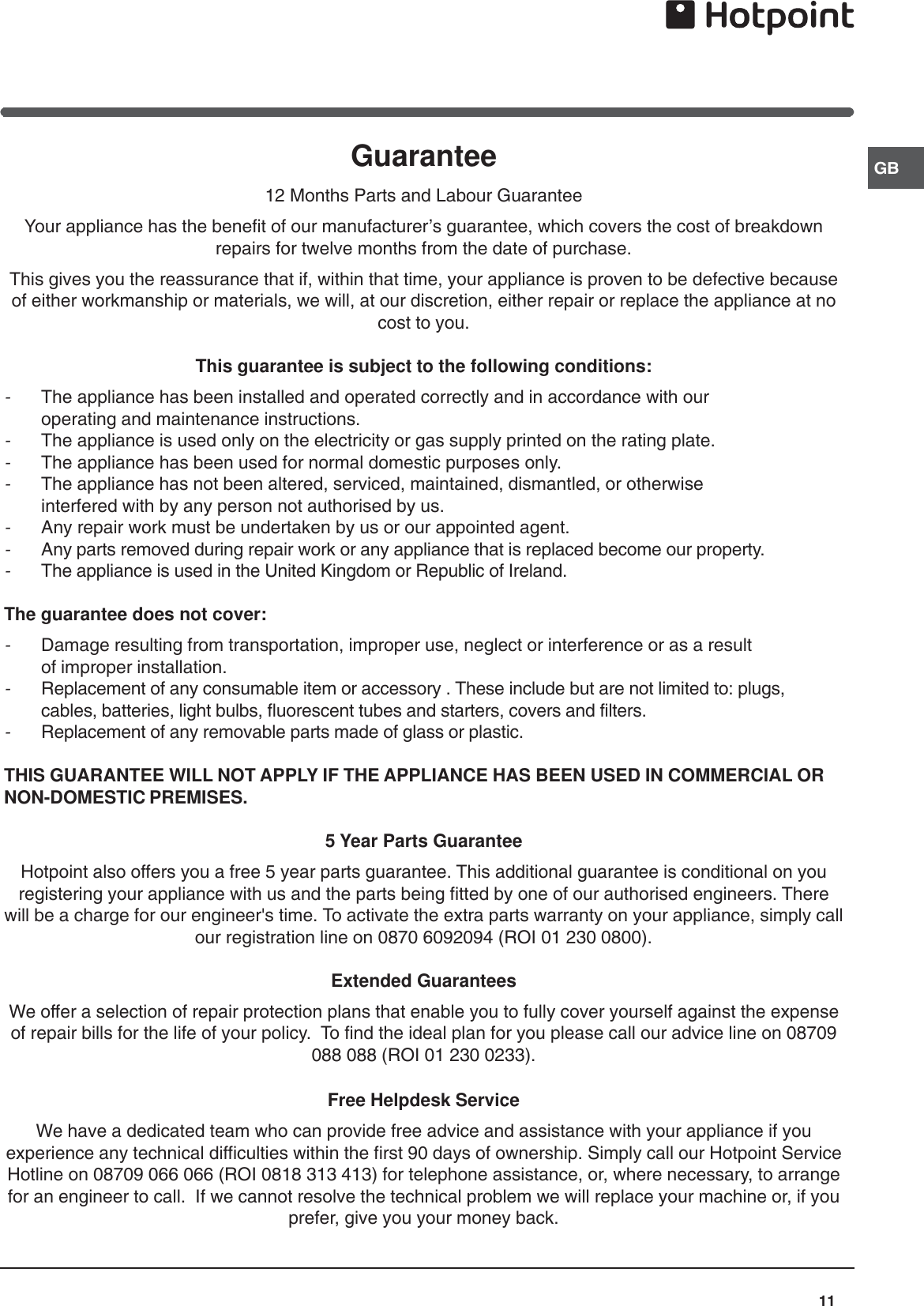 Page 11 of 12 - Hotpoint Hotpoint-Refrigerator-Ffp187Mg-Users-Manual- 44802gb  Hotpoint-refrigerator-ffp187mg-users-manual