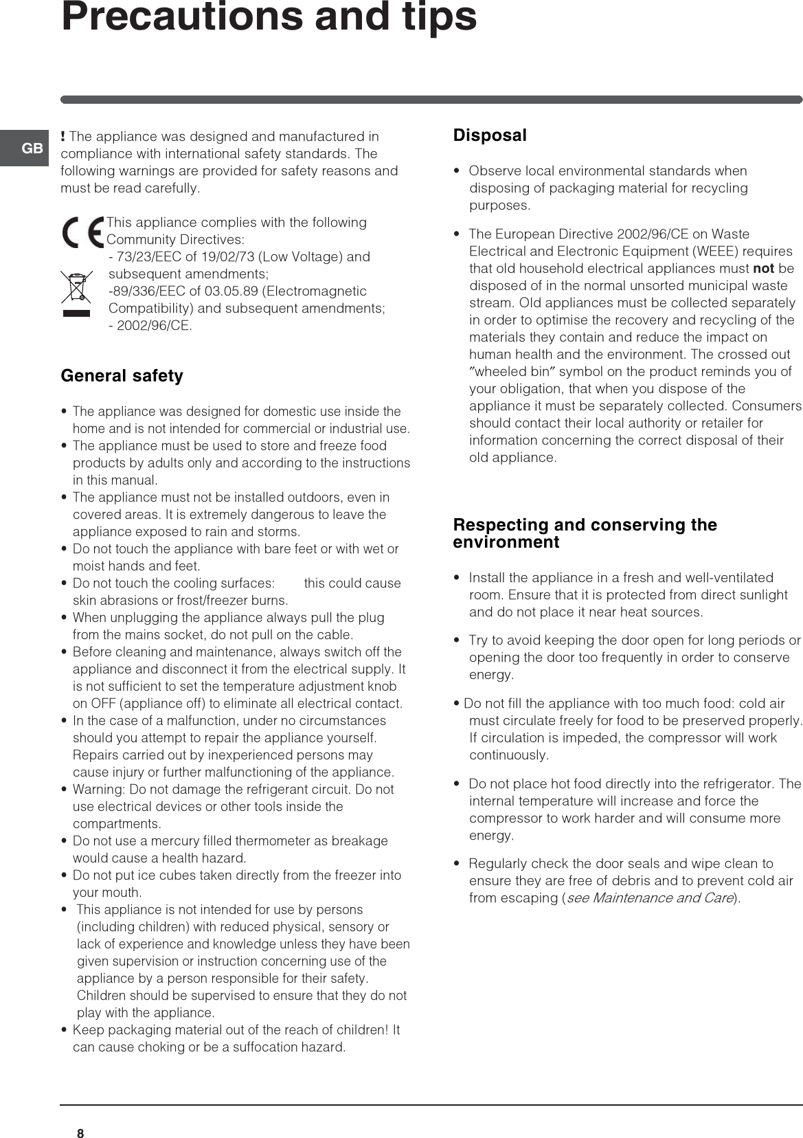 Page 8 of 12 - Hotpoint Hotpoint-Refrigerator-Ffp187Mg-Users-Manual- 44802gb  Hotpoint-refrigerator-ffp187mg-users-manual
