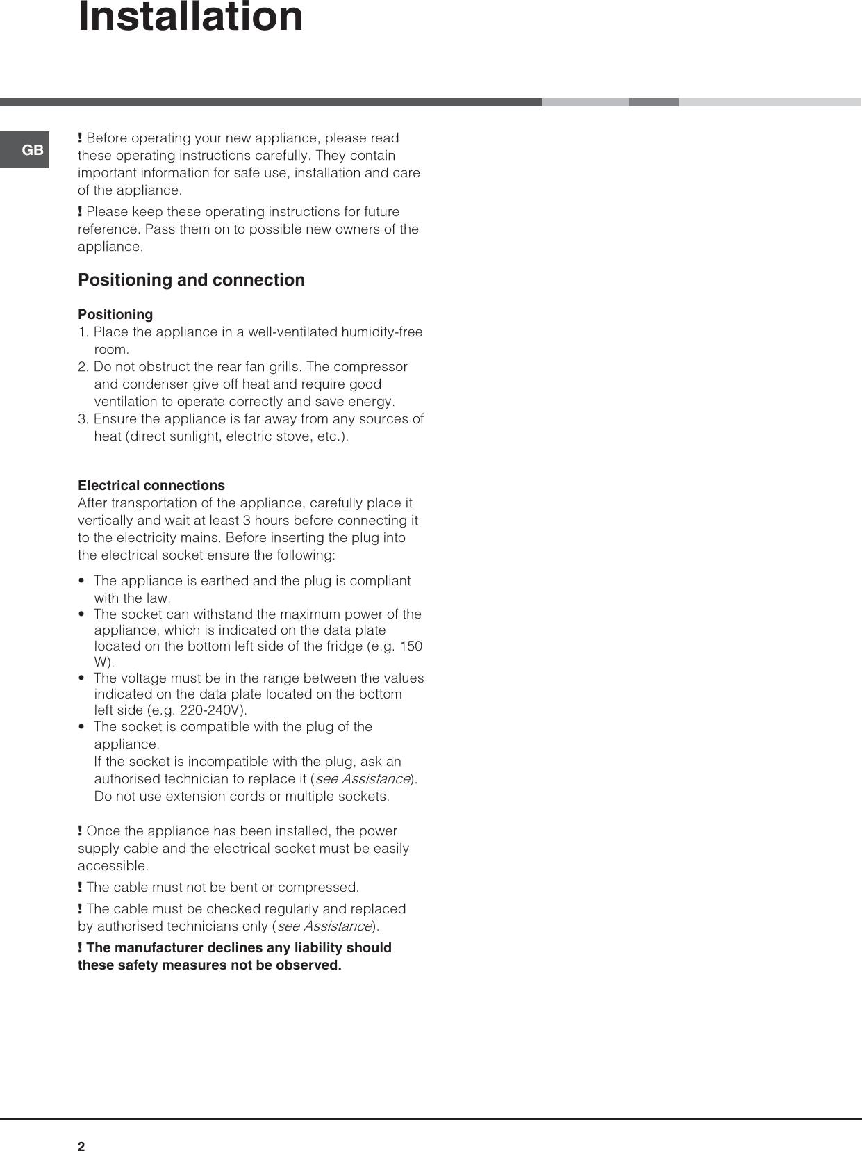 Page 2 of 12 - Hotpoint Hotpoint-Refrigerator-Hs2321L-Users-Manual- 44802gb  Hotpoint-refrigerator-hs2321l-users-manual