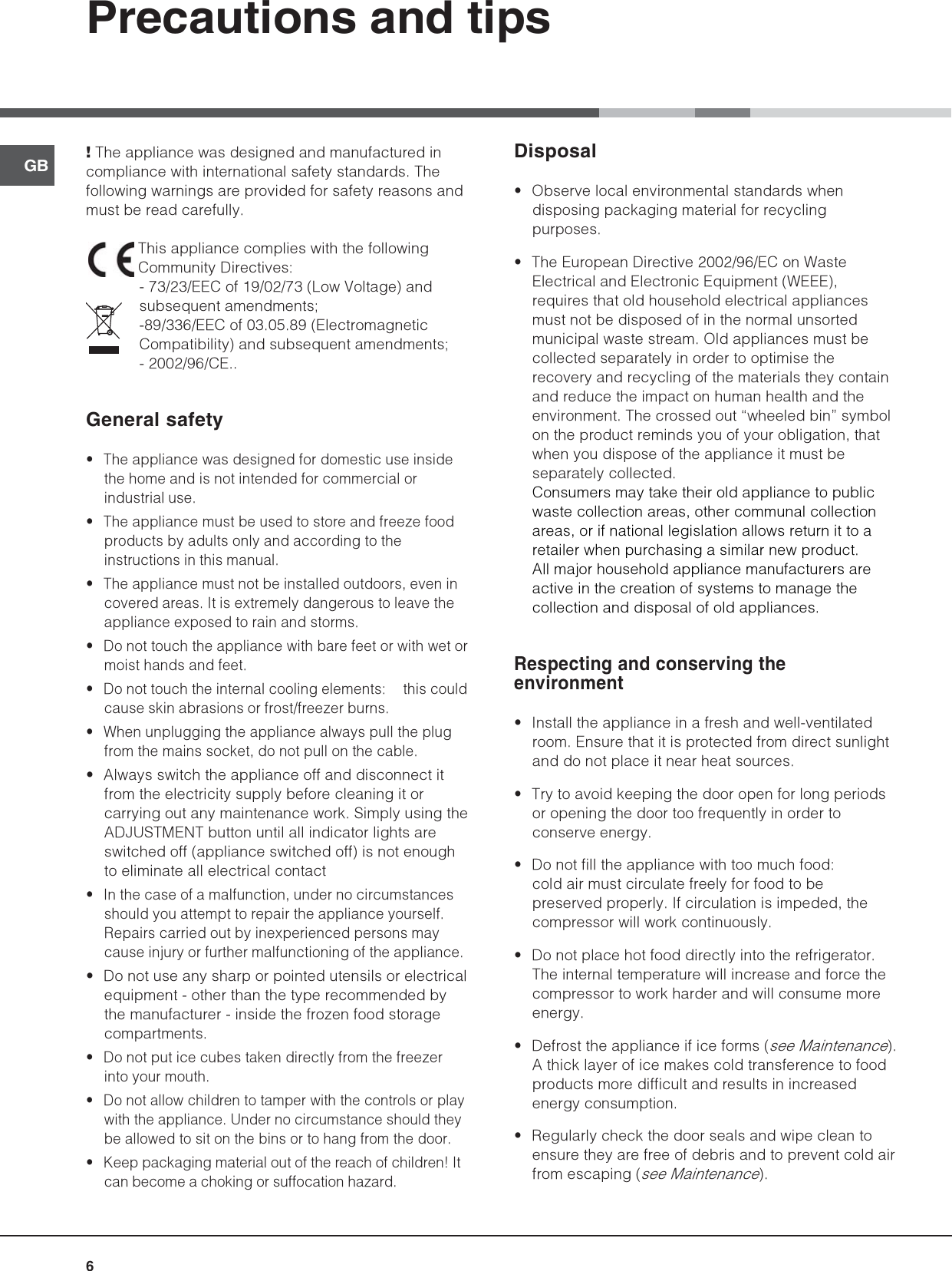 Page 6 of 12 - Hotpoint Hotpoint-Refrigerator-Hs2321L-Users-Manual- 44802gb  Hotpoint-refrigerator-hs2321l-users-manual