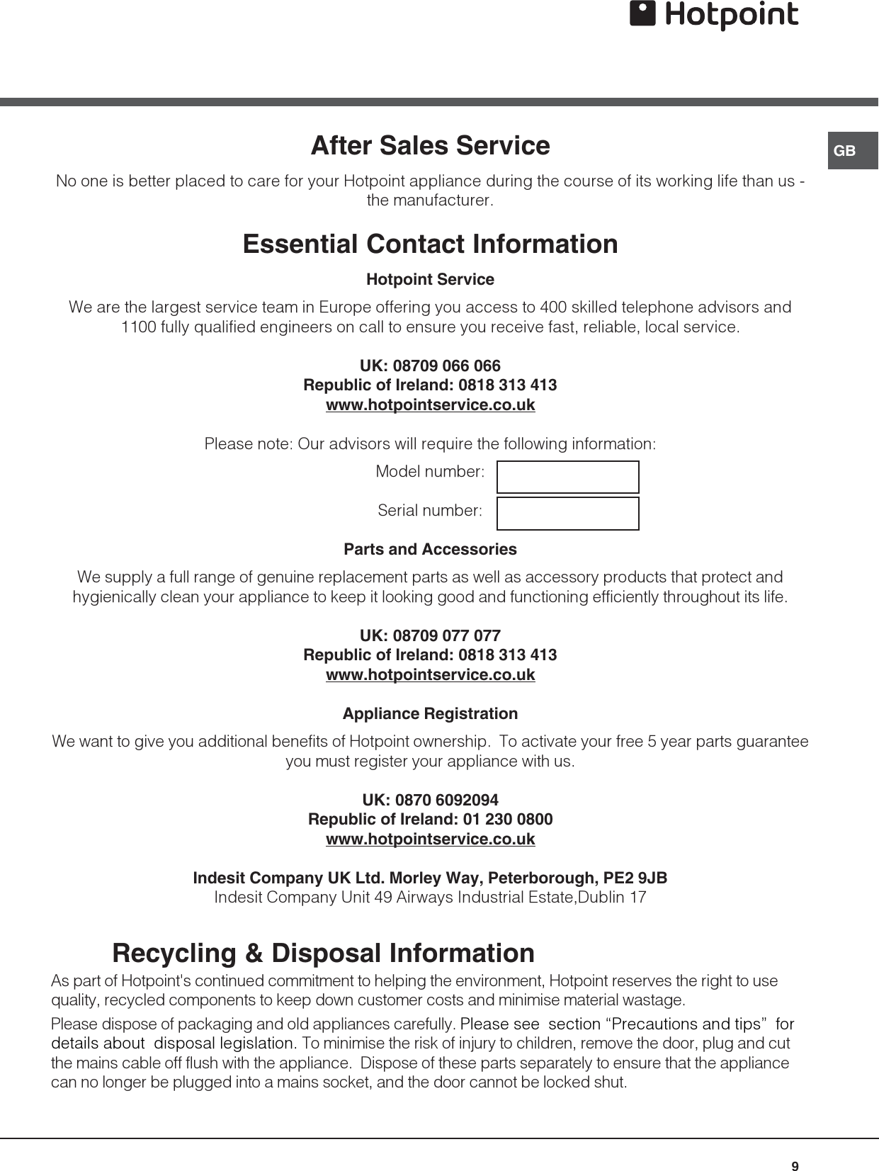 Page 9 of 12 - Hotpoint Hotpoint-Refrigerator-Hs2321L-Users-Manual- 44802gb  Hotpoint-refrigerator-hs2321l-users-manual