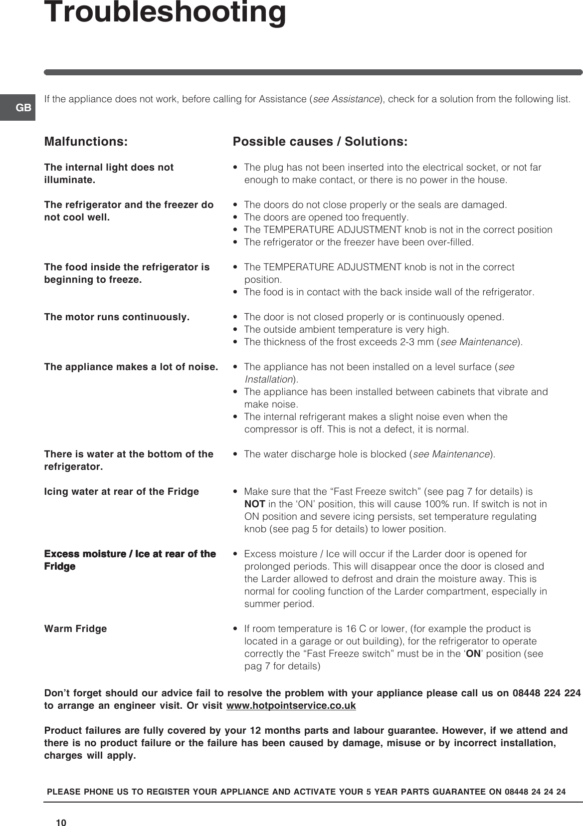 Page 10 of 12 - Hotpoint Hotpoint-Rfa52-Users-Manual- 44802gb  Hotpoint-rfa52-users-manual