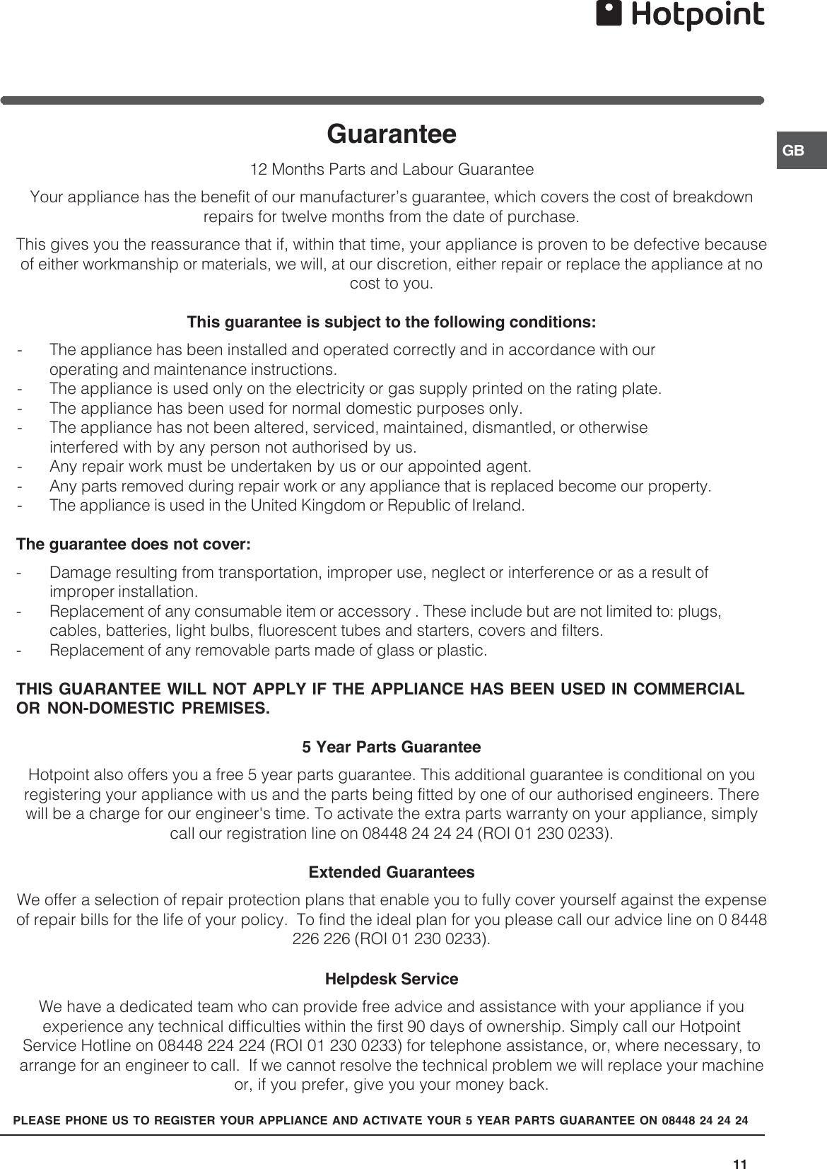 Page 11 of 12 - Hotpoint Hotpoint-Rfa52-Users-Manual- 44802gb  Hotpoint-rfa52-users-manual