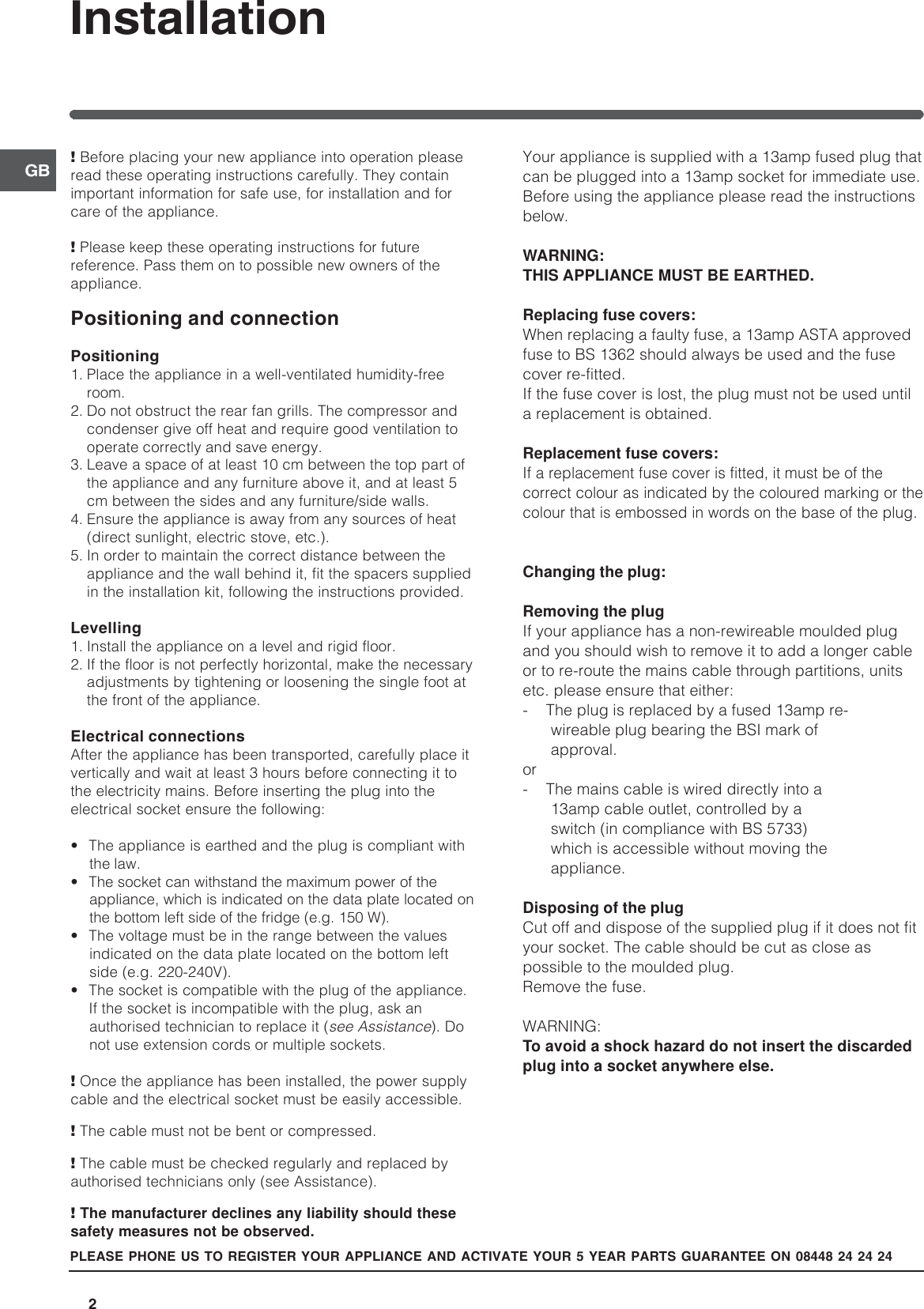 Page 2 of 12 - Hotpoint Hotpoint-Rfa52-Users-Manual- 44802gb  Hotpoint-rfa52-users-manual