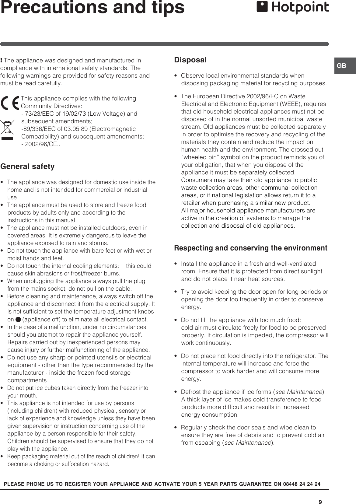 Page 9 of 12 - Hotpoint Hotpoint-Rfa52-Users-Manual- 44802gb  Hotpoint-rfa52-users-manual