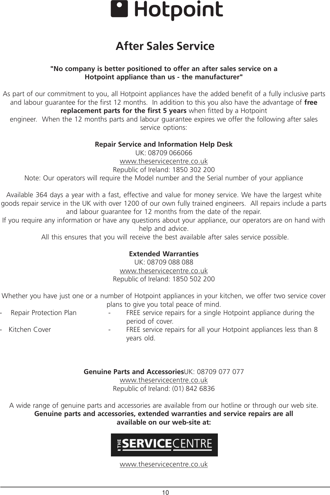 Page 10 of 12 - Hotpoint Hotpoint-Rla-21-Users-Manual- 03903101  Hotpoint-rla-21-users-manual