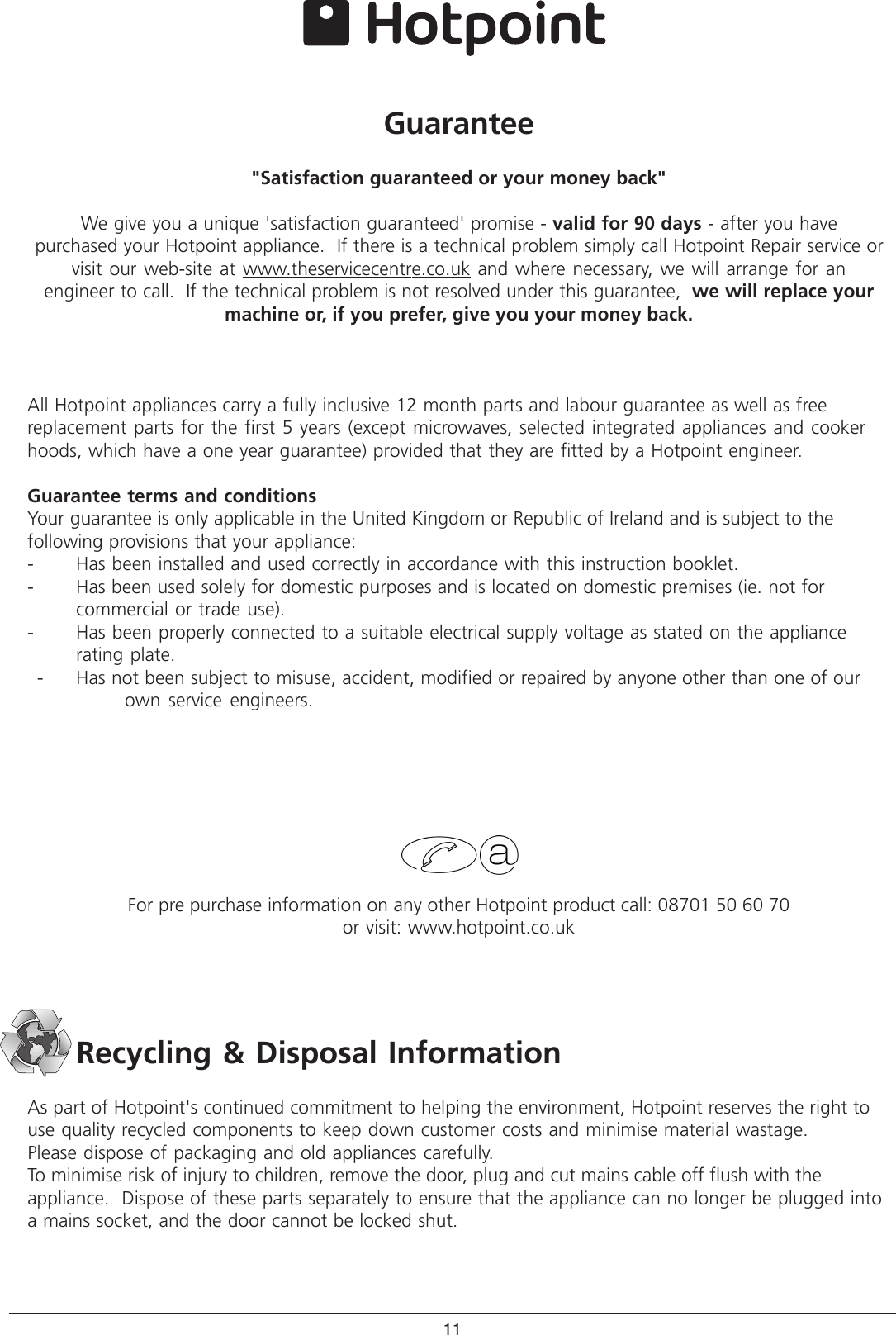 Page 11 of 12 - Hotpoint Hotpoint-Rla-21-Users-Manual- 03903101  Hotpoint-rla-21-users-manual