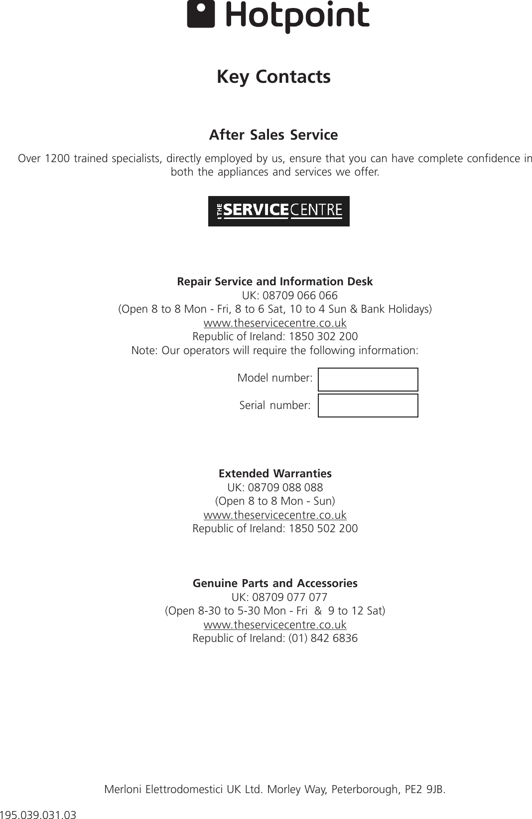Page 12 of 12 - Hotpoint Hotpoint-Rla-21-Users-Manual- 03903101  Hotpoint-rla-21-users-manual