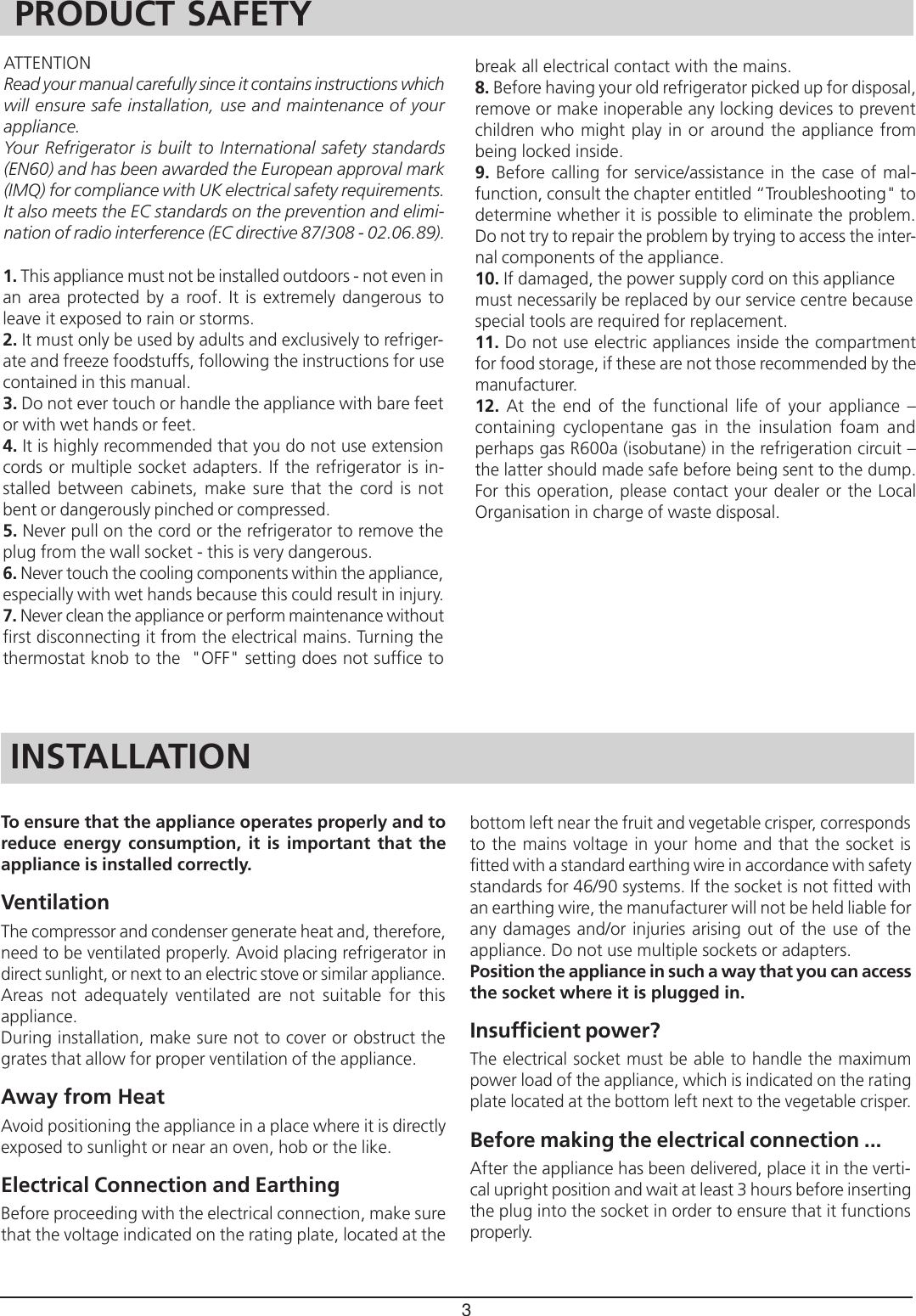 Page 3 of 12 - Hotpoint Hotpoint-Rla-21-Users-Manual- 03903101  Hotpoint-rla-21-users-manual