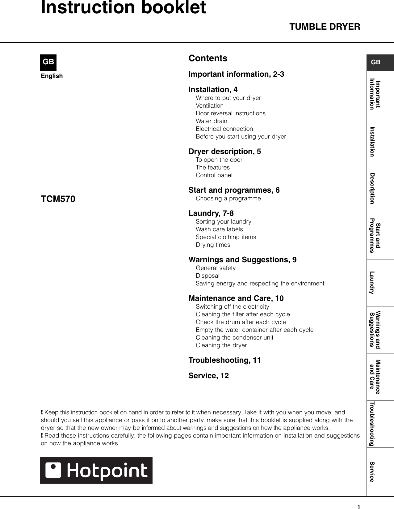 Hotpoint Tcm570 Users Manual