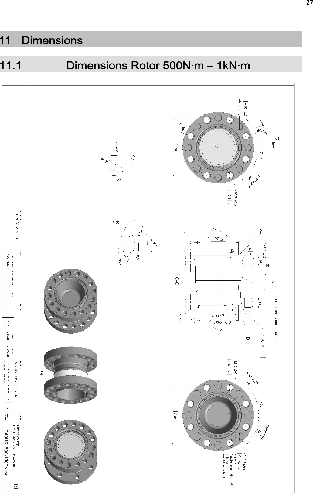 27   11 Dimensions 11.1    Dimensions Rotor 500N·m – 1kN·m  
