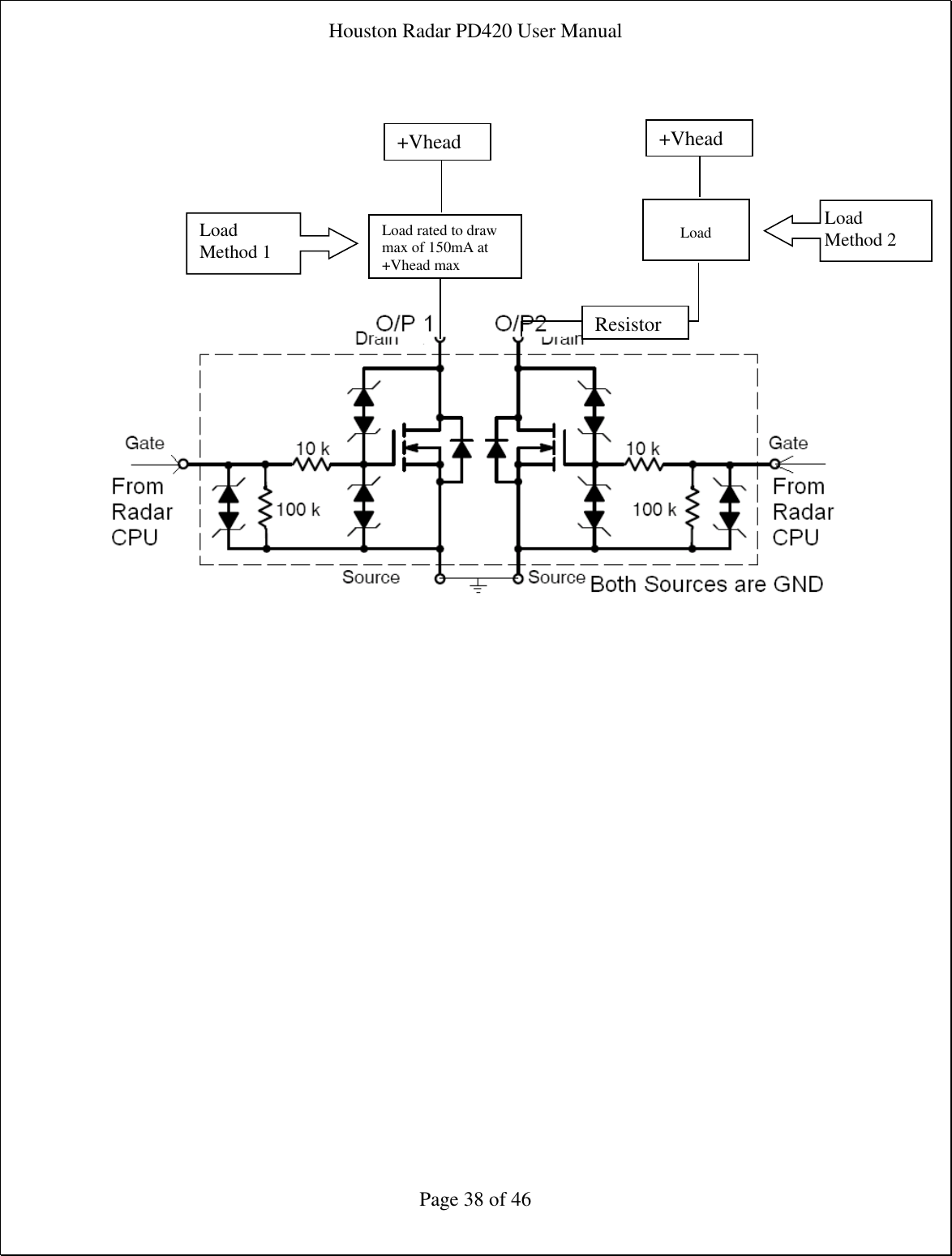 Houston Radar PD420 User Manual  Page 38 of 46            Load rated to draw max of 150mA at +Vhead max +Vhead   Load +Vhead  Resistor Load Method 1 Load Method 2 