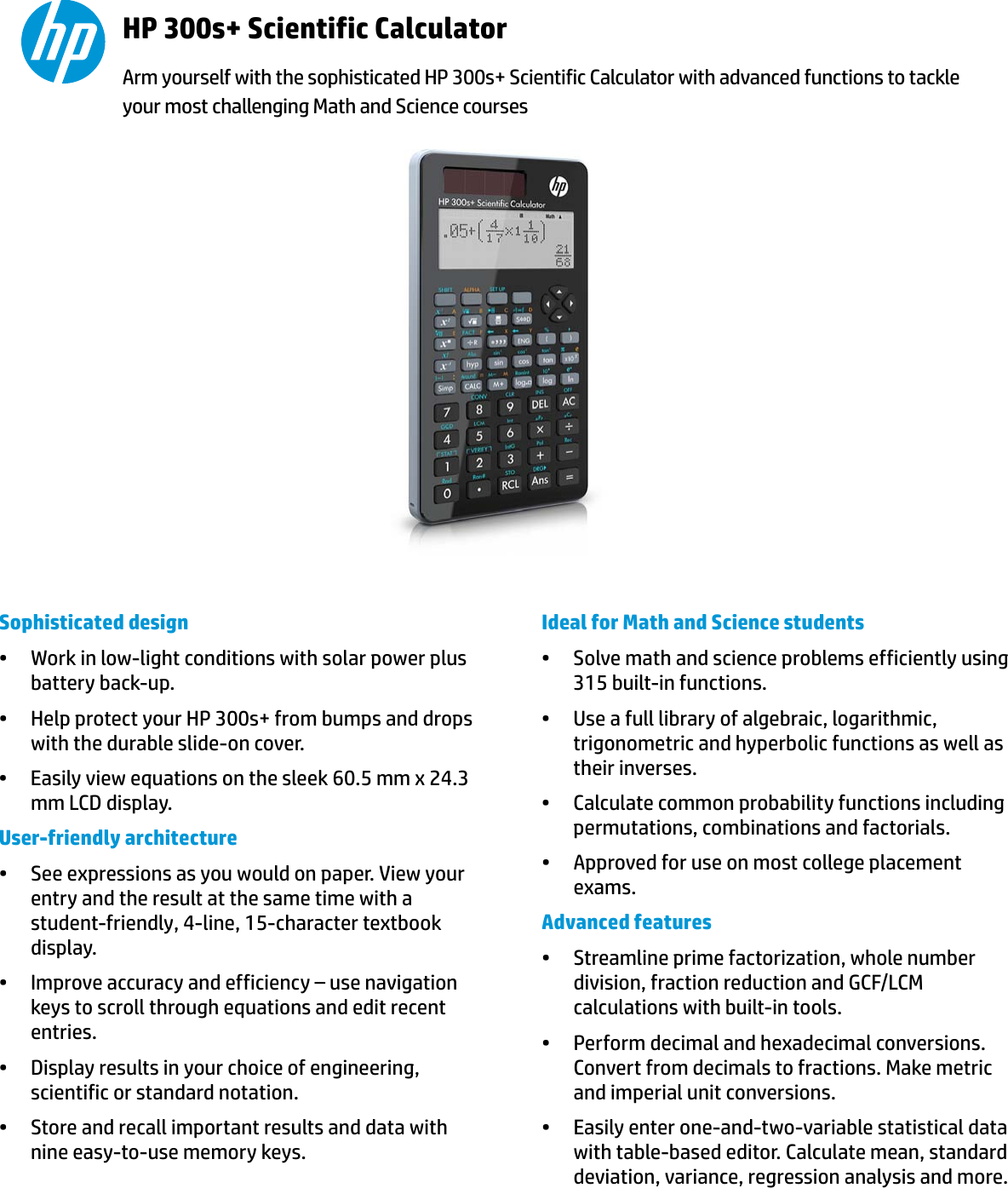 Page 1 of 3 - Hp Hp-300S-Scientific-Calculator-Product-Information-  Hp-300s-scientific-calculator-product-information
