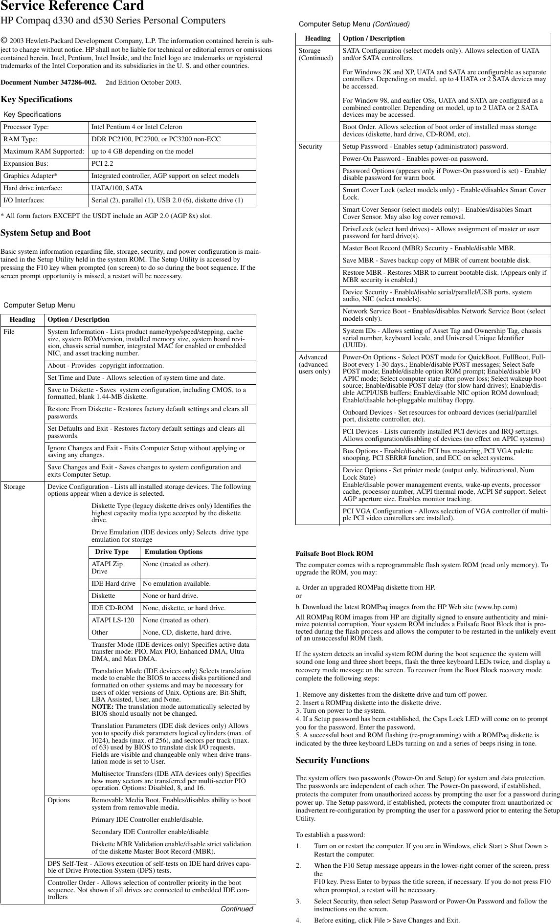 Page 1 of 2 - Hp Hp-Compaq-D530-Ultra-Slim-Desktop-Desktop-Pc-Service-And-Maintain- 347286-002  Hp-compaq-d530-ultra-slim-desktop-desktop-pc-service-and-maintain
