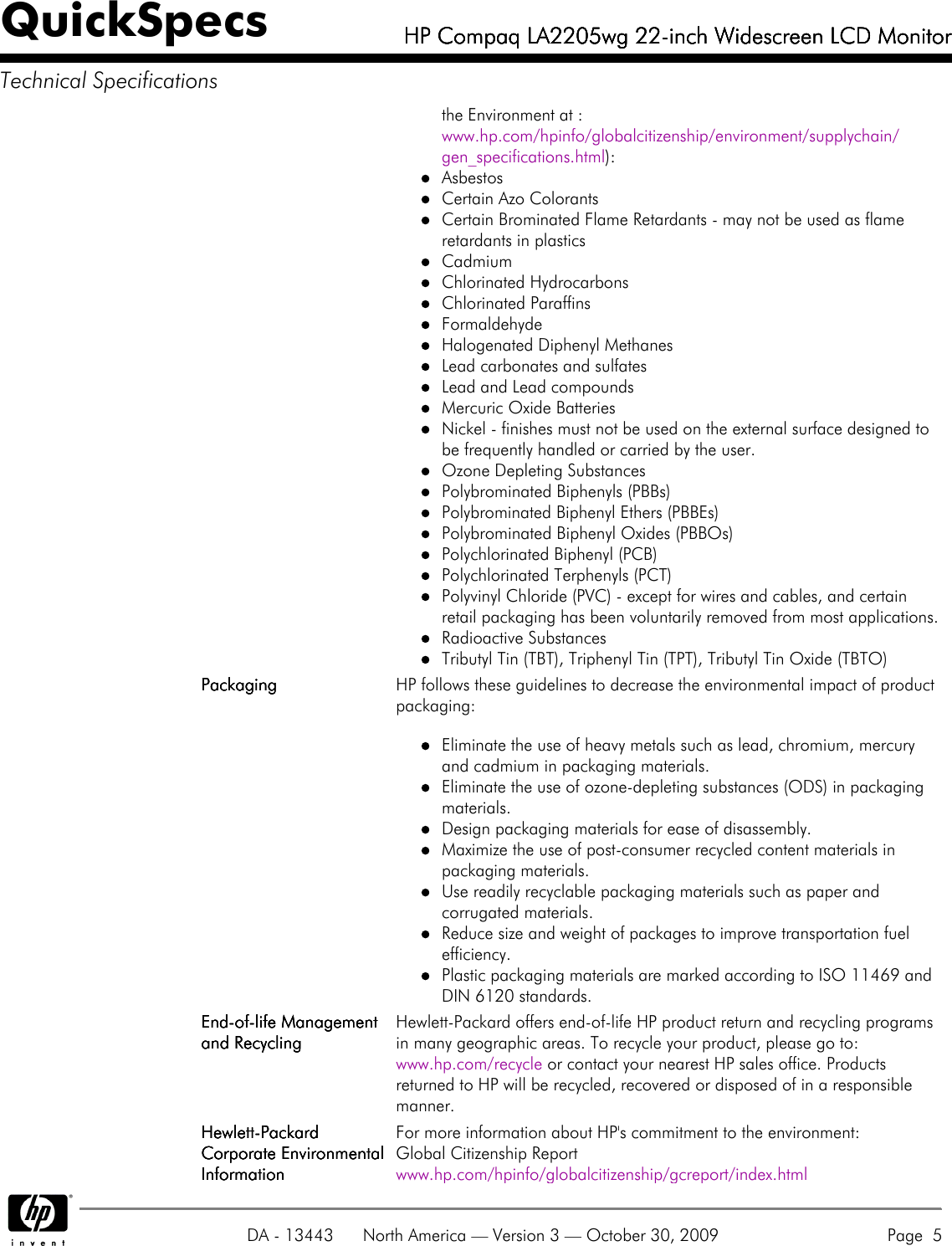 Hp Compaq La2205Wg Users Manual 22 inch 