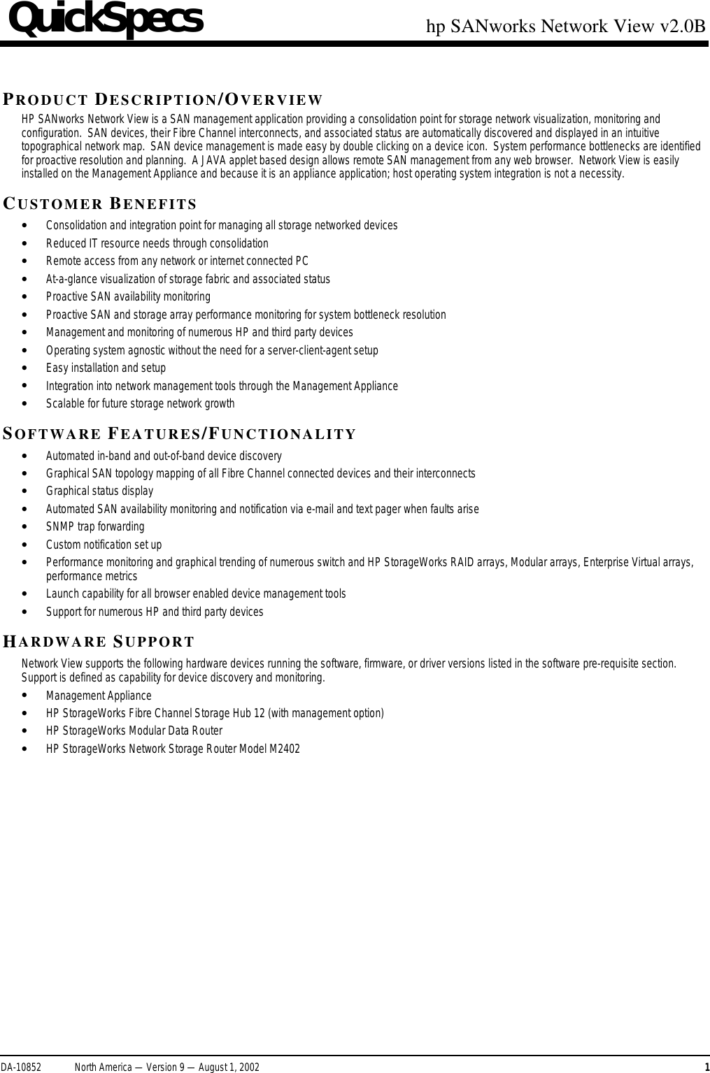 Page 1 of 6 - Hp Hp-Da-10852-Users-Manual- DA-10852 - North America  Hp-da-10852-users-manual