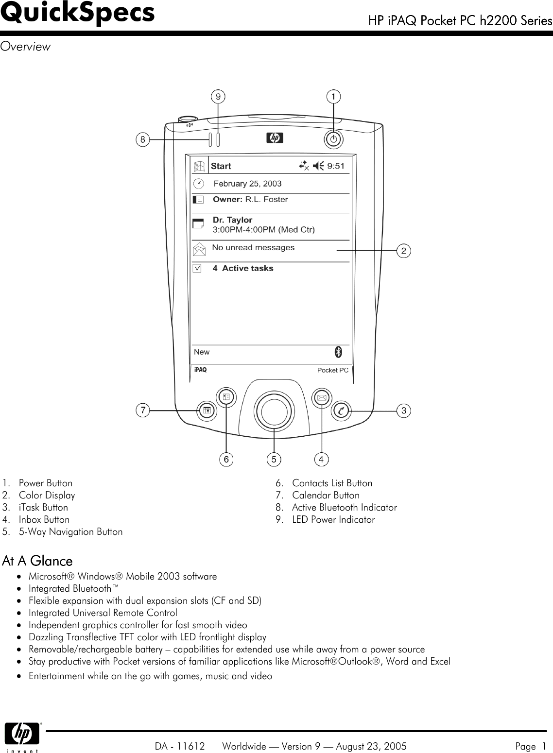 Page 1 of 9 - Hp Hp-H2200-Users-Manual- IPAQ Pocket PC H2200 Series  Hp-h2200-users-manual