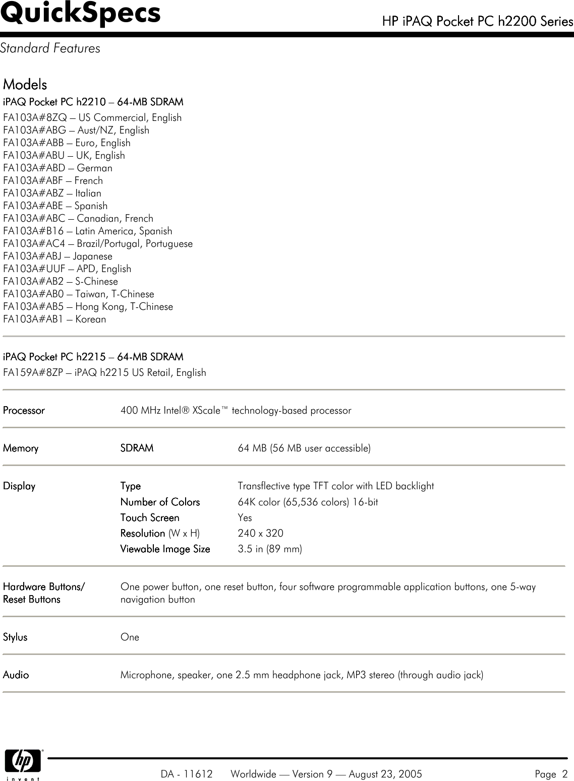 Page 2 of 9 - Hp Hp-H2200-Users-Manual- IPAQ Pocket PC H2200 Series  Hp-h2200-users-manual