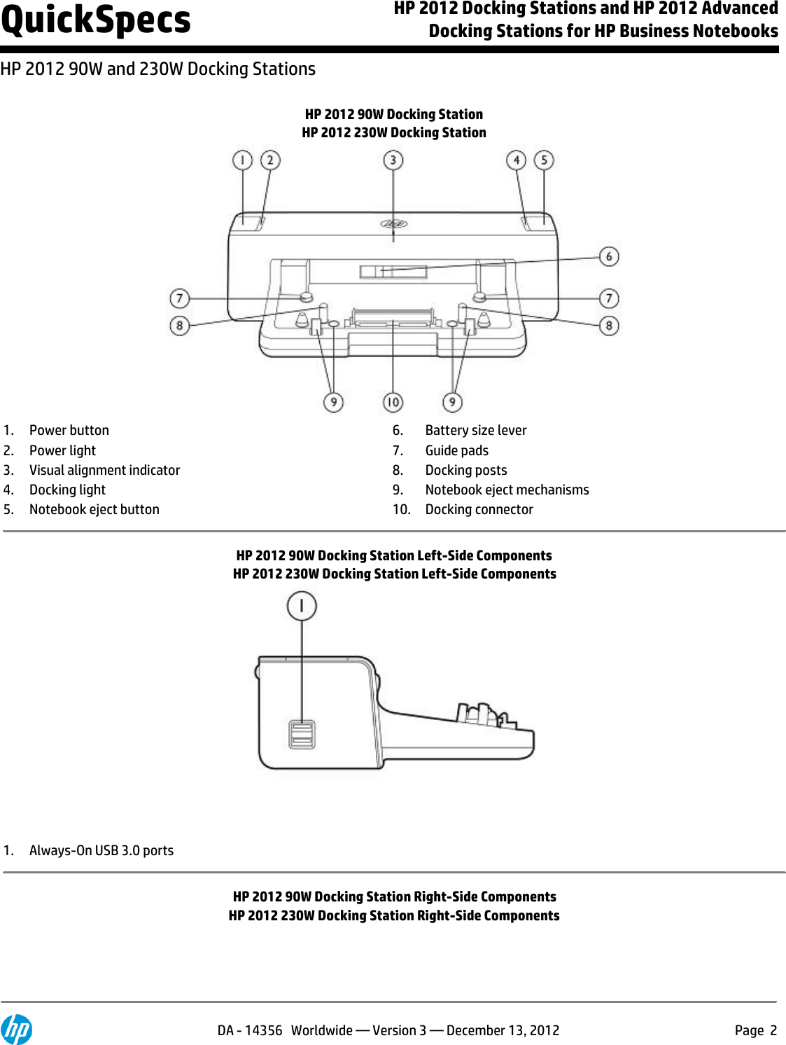 Page 2 of 10 - Hp Hp-Hp-2012-120W-Advanced-Docking-Station-A7E32Aaaba-Users-Manual- 2012 Docking Stations And Advanced For Business Notebooks  Hp-hp-2012-120w-advanced-docking-station-a7e32aaaba-users-manual