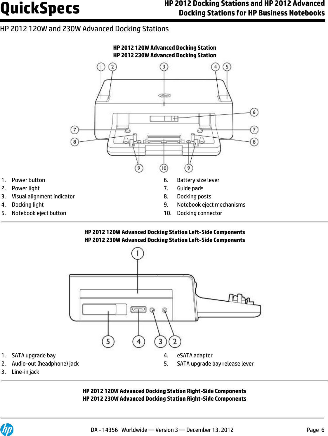 Page 6 of 10 - Hp Hp-Hp-2012-120W-Advanced-Docking-Station-A7E32Aaaba-Users-Manual- 2012 Docking Stations And Advanced For Business Notebooks  Hp-hp-2012-120w-advanced-docking-station-a7e32aaaba-users-manual