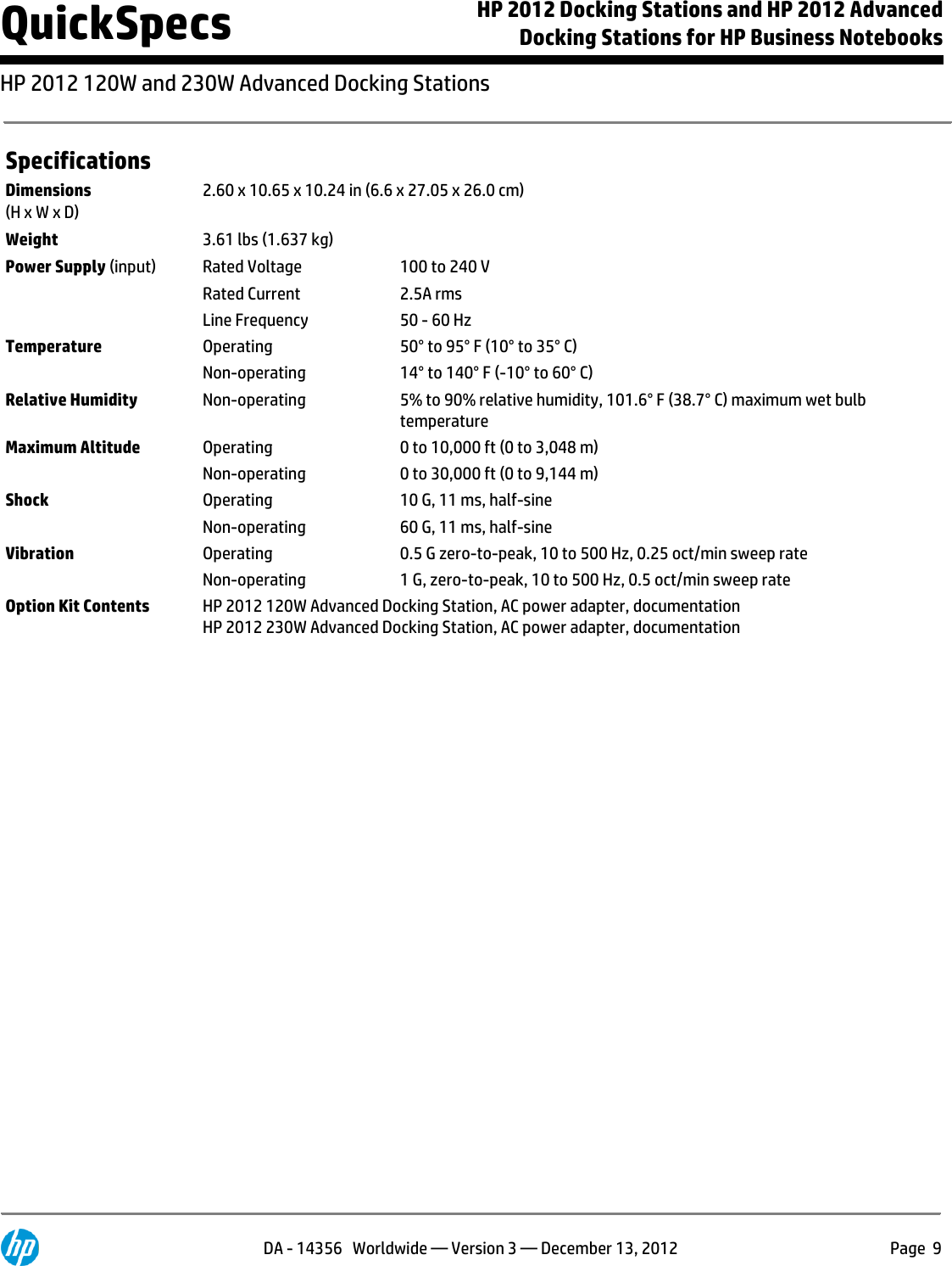 Page 9 of 10 - Hp Hp-Hp-2012-120W-Advanced-Docking-Station-A7E32Aaaba-Users-Manual- 2012 Docking Stations And Advanced For Business Notebooks  Hp-hp-2012-120w-advanced-docking-station-a7e32aaaba-users-manual