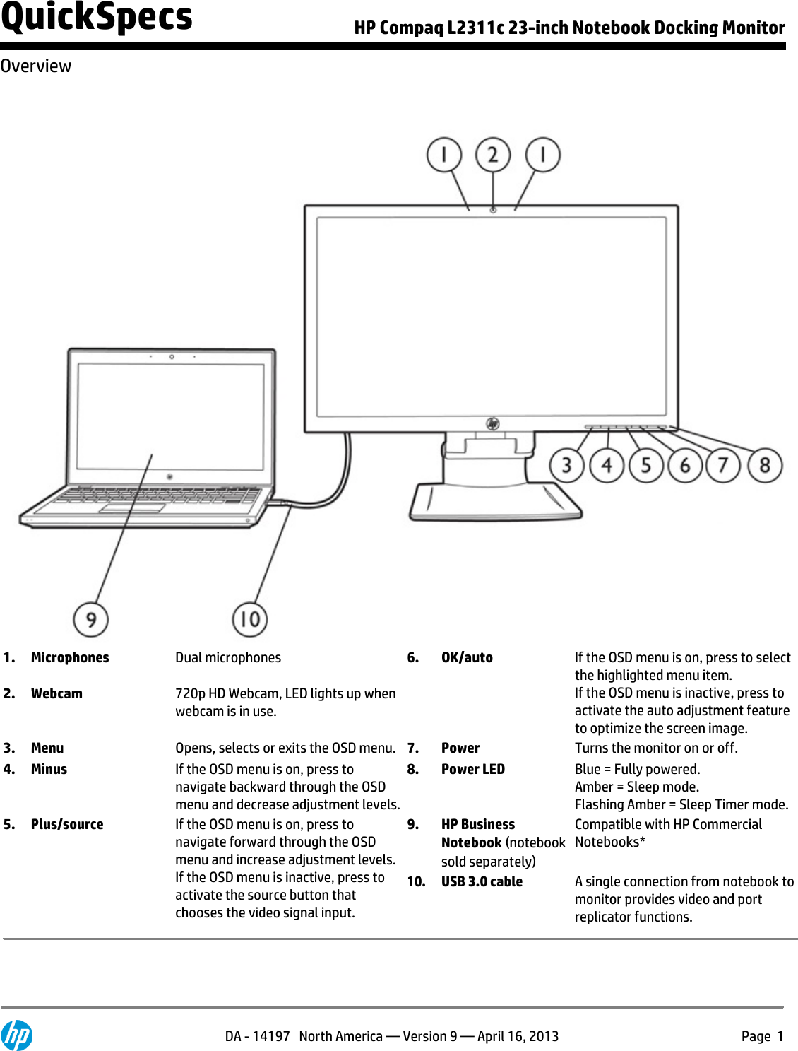 Page 1 of 10 - Hp Hp-Hp-E2-2000-H6U09Aaaba-Users-Manual- Compaq L2311c 23-inch Notebook Docking Monitor  Hp-hp-e2-2000-h6u09aaaba-users-manual