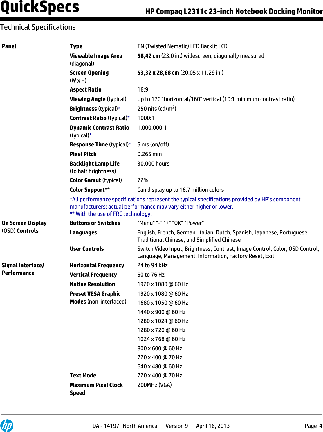 Page 4 of 10 - Hp Hp-Hp-E2-2000-H6U09Aaaba-Users-Manual- Compaq L2311c 23-inch Notebook Docking Monitor  Hp-hp-e2-2000-h6u09aaaba-users-manual