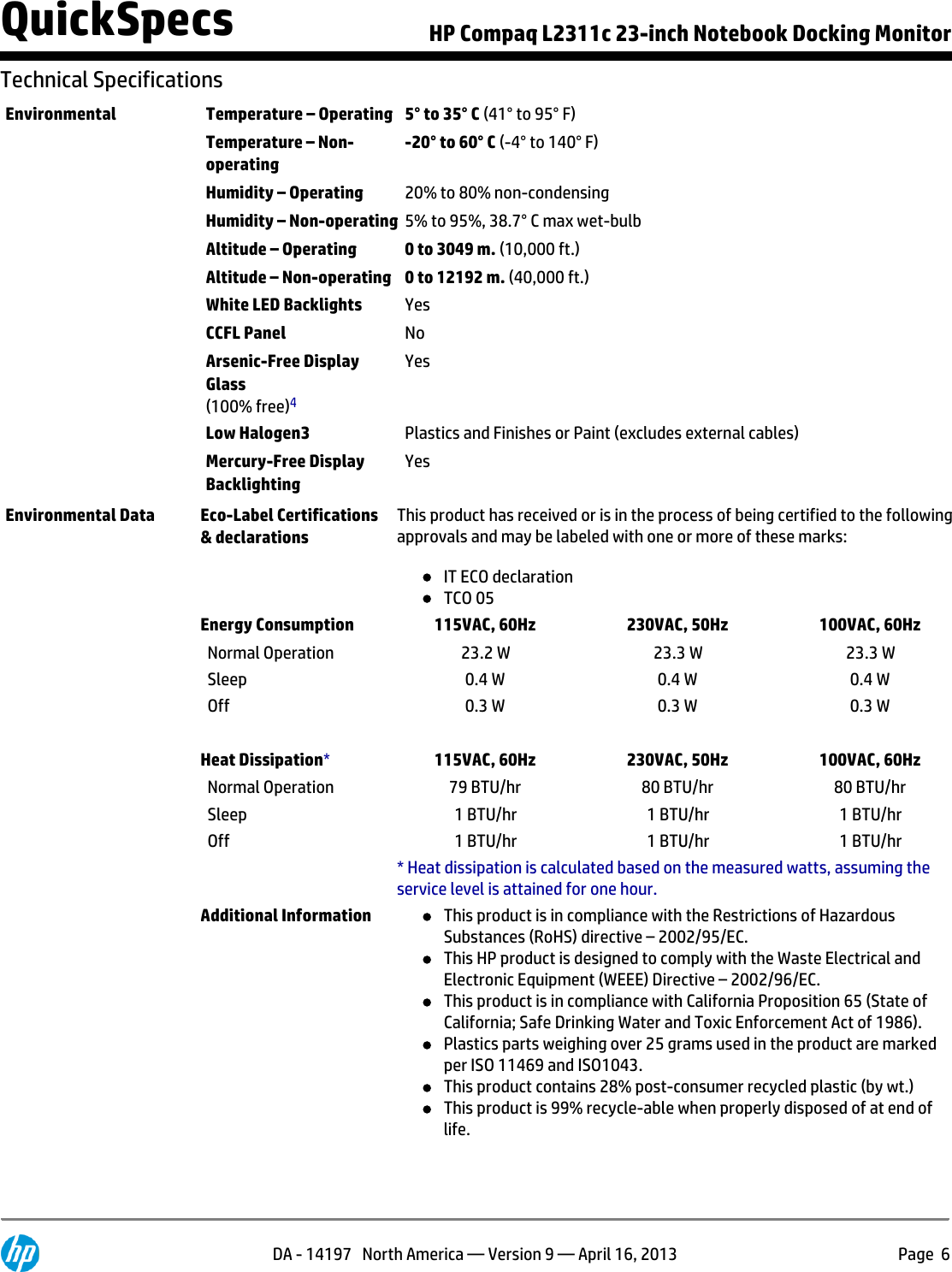 Page 6 of 10 - Hp Hp-Hp-E2-2000-H6U09Aaaba-Users-Manual- Compaq L2311c 23-inch Notebook Docking Monitor  Hp-hp-e2-2000-h6u09aaaba-users-manual