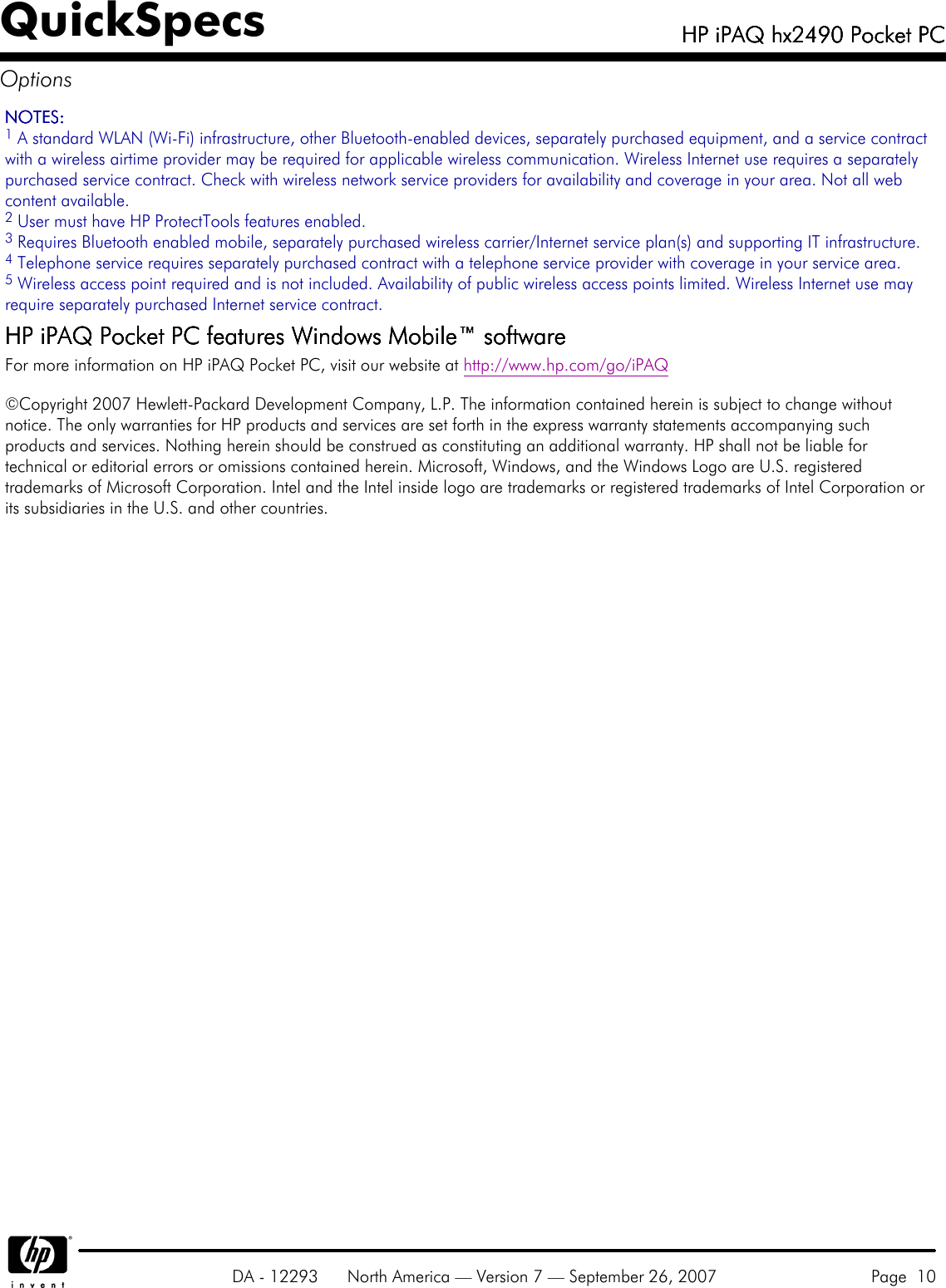 Page 10 of 10 - Hp Hp-Hp-Ipaq-Hx2490-Users-Manual- IPAQ Hx2490 Pocket PC Hp-hp-ipaq-hx2490-users-manual