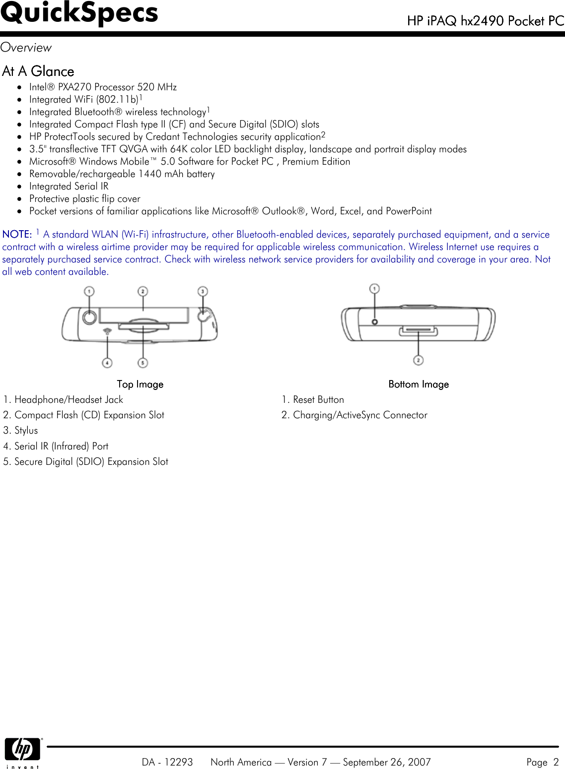 Page 2 of 10 - Hp Hp-Hp-Ipaq-Hx2490-Users-Manual- IPAQ Hx2490 Pocket PC Hp-hp-ipaq-hx2490-users-manual