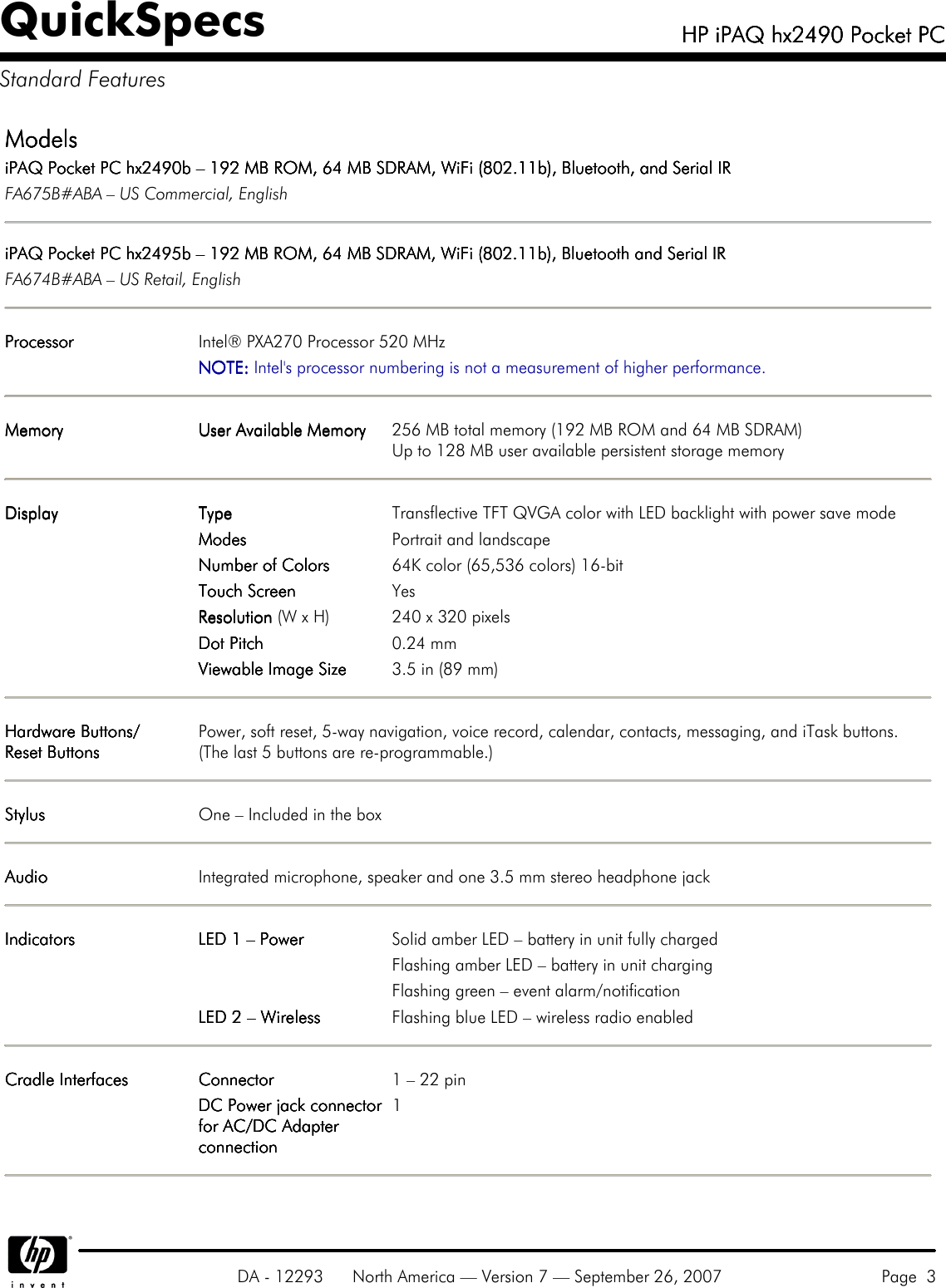 Page 3 of 10 - Hp Hp-Hp-Ipaq-Hx2490-Users-Manual- IPAQ Hx2490 Pocket PC Hp-hp-ipaq-hx2490-users-manual