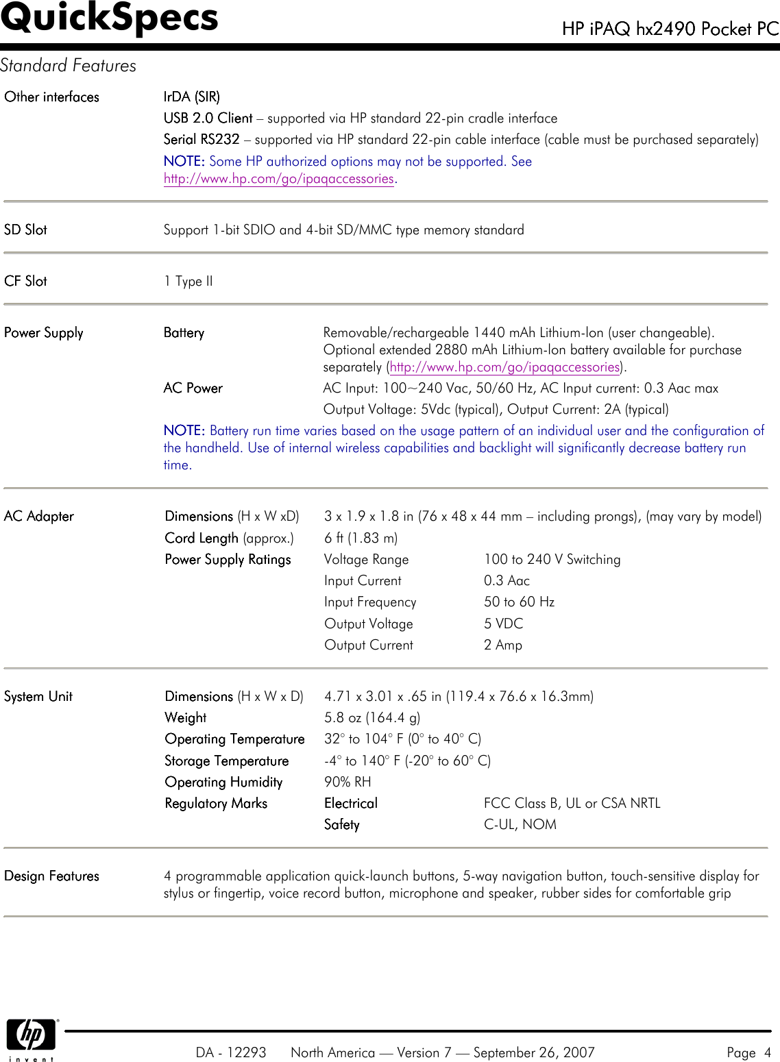 Page 4 of 10 - Hp Hp-Hp-Ipaq-Hx2490-Users-Manual- IPAQ Hx2490 Pocket PC Hp-hp-ipaq-hx2490-users-manual