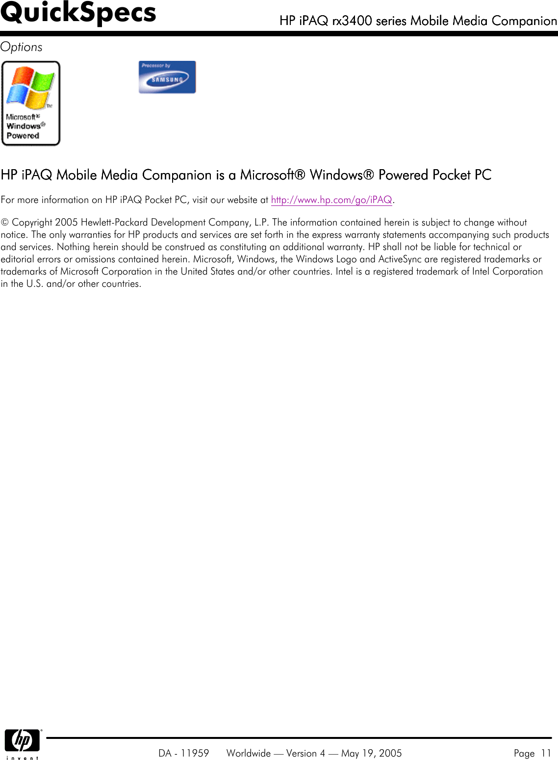 Page 11 of 11 - Hp Hp-Hp-Ipaq-Mobile-Media-Companion-Rx3400-Users-Manual- IPAQ Rx3400 Series Mobile Media Companion  Hp-hp-ipaq-mobile-media-companion-rx3400-users-manual