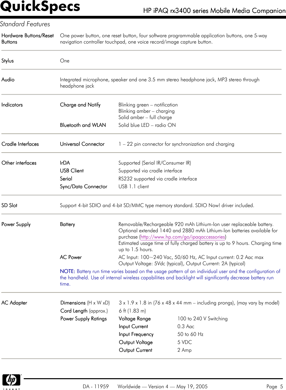 Page 5 of 11 - Hp Hp-Hp-Ipaq-Mobile-Media-Companion-Rx3400-Users-Manual- IPAQ Rx3400 Series Mobile Media Companion  Hp-hp-ipaq-mobile-media-companion-rx3400-users-manual