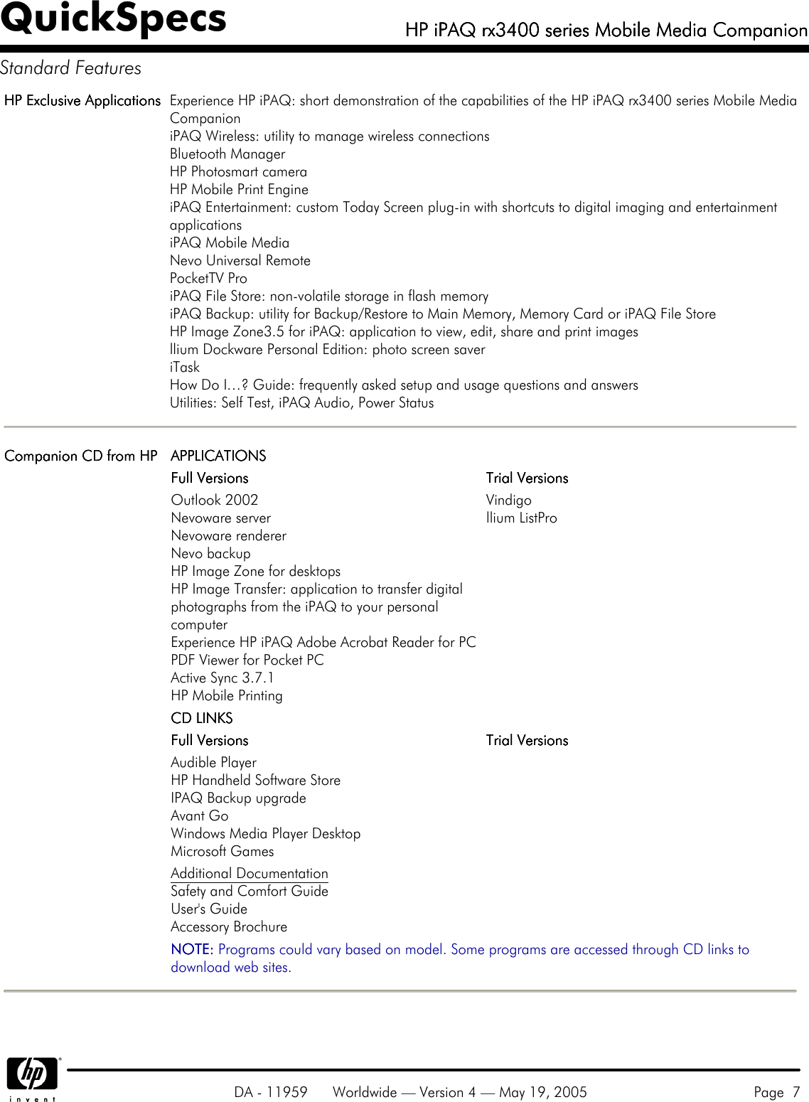 Page 7 of 11 - Hp Hp-Hp-Ipaq-Mobile-Media-Companion-Rx3400-Users-Manual- IPAQ Rx3400 Series Mobile Media Companion  Hp-hp-ipaq-mobile-media-companion-rx3400-users-manual