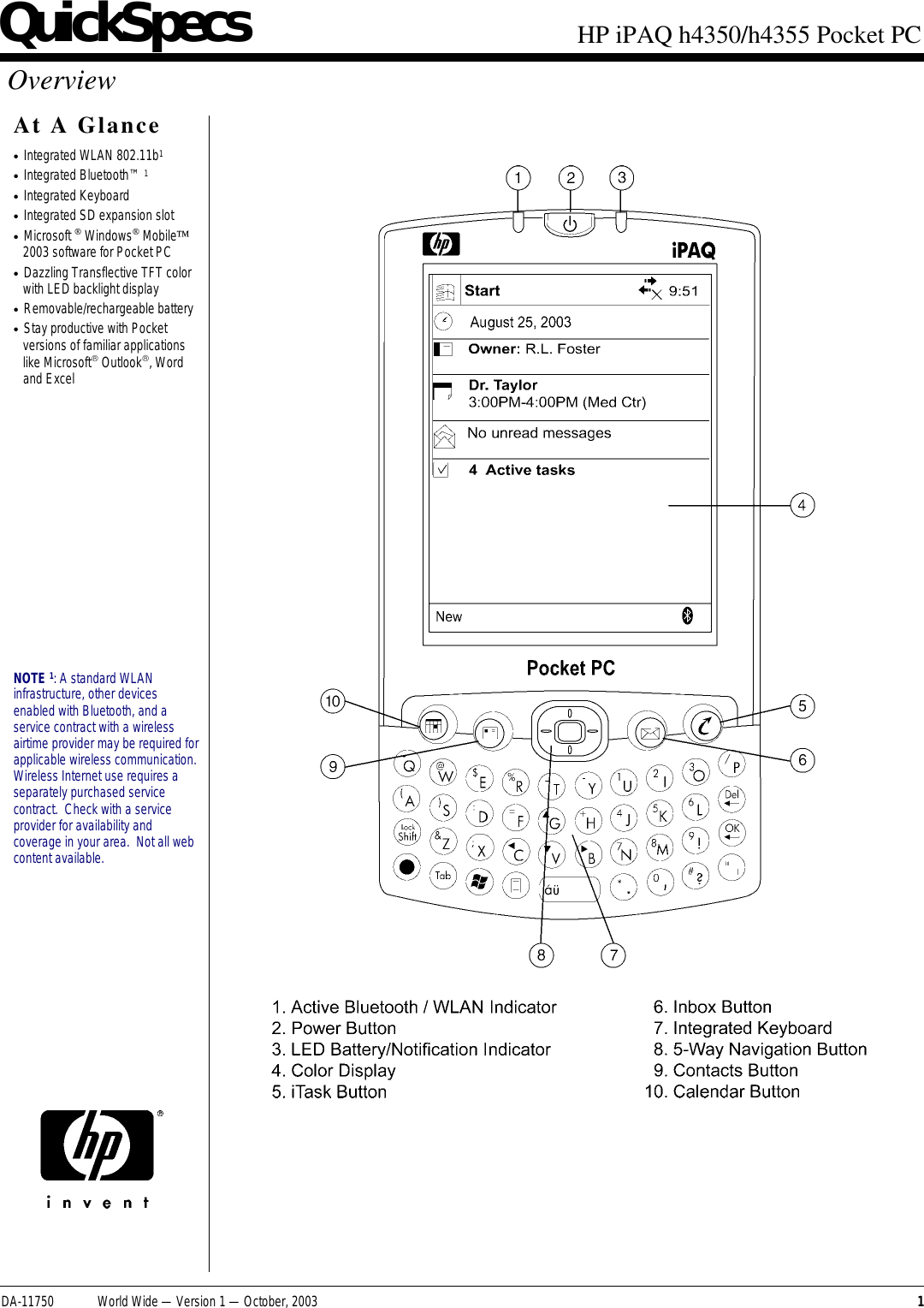 Page 1 of 8 - Hp Hp-Hp-Ipaq-Pocket-Pc-H4350-Users-Manual-  Hp-hp-ipaq-pocket-pc-h4350-users-manual