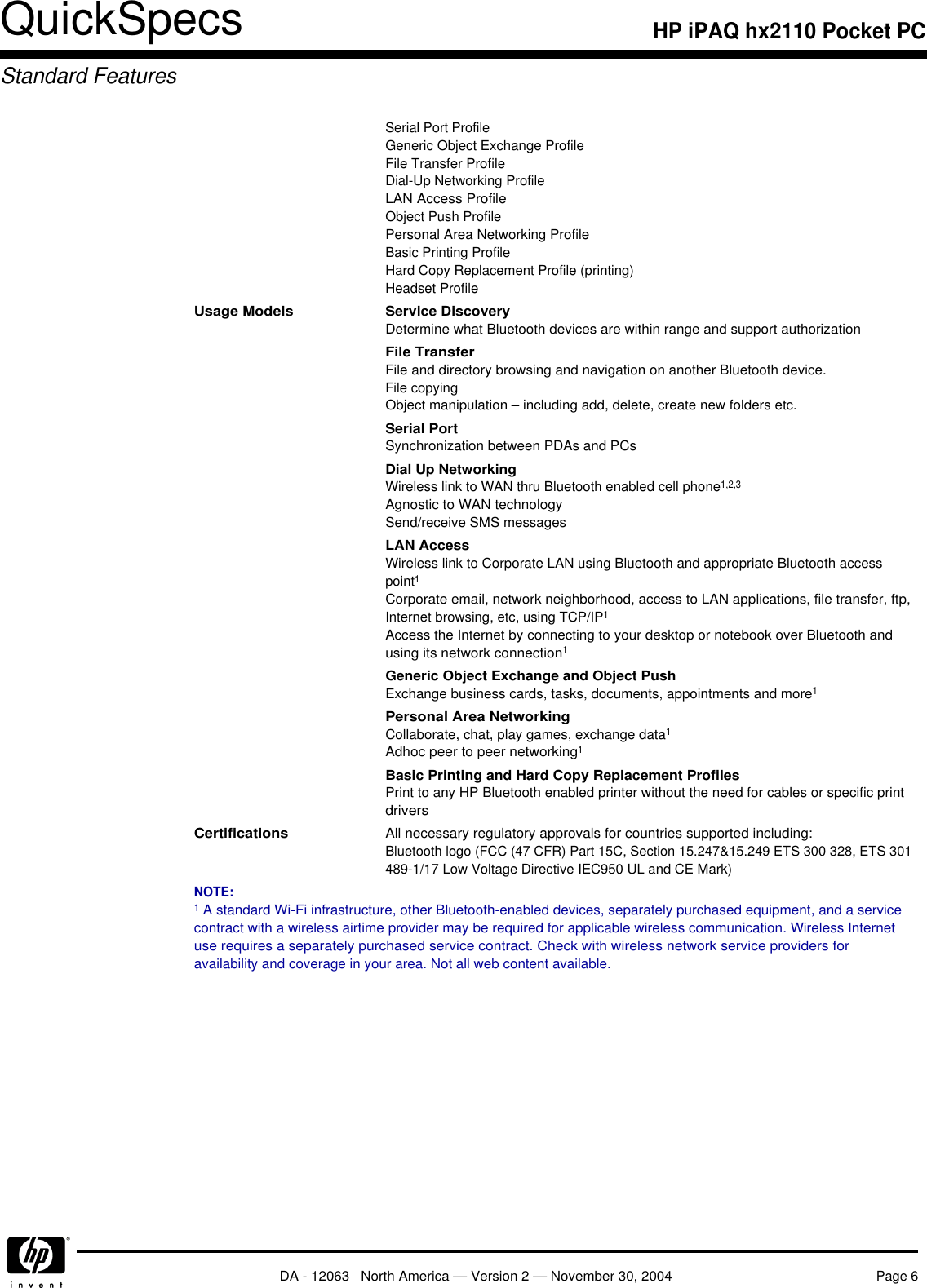 Page 6 of 7 - Hp Hp-Hp-Ipaq-Pocket-Pc-Hx2110-Users-Manual- DA - 12063 North America Hp-hp-ipaq-pocket-pc-hx2110-users-manual