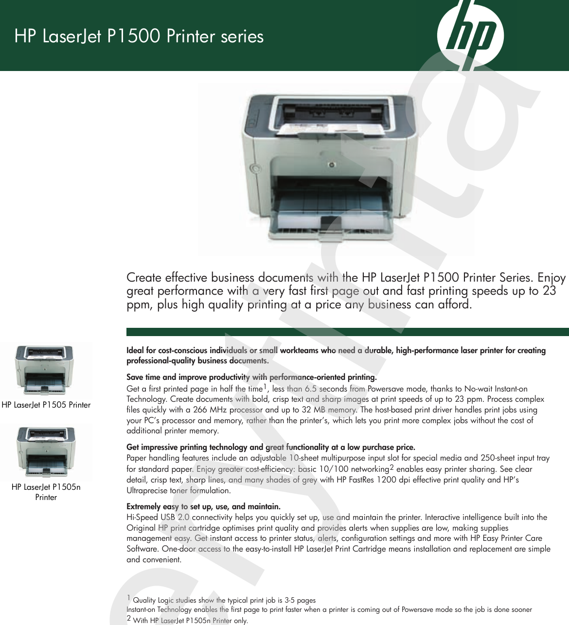 Hp Laserjet P1500 Printer Series Users Manual Ipg Commercial Ov2 Mono Datasheet