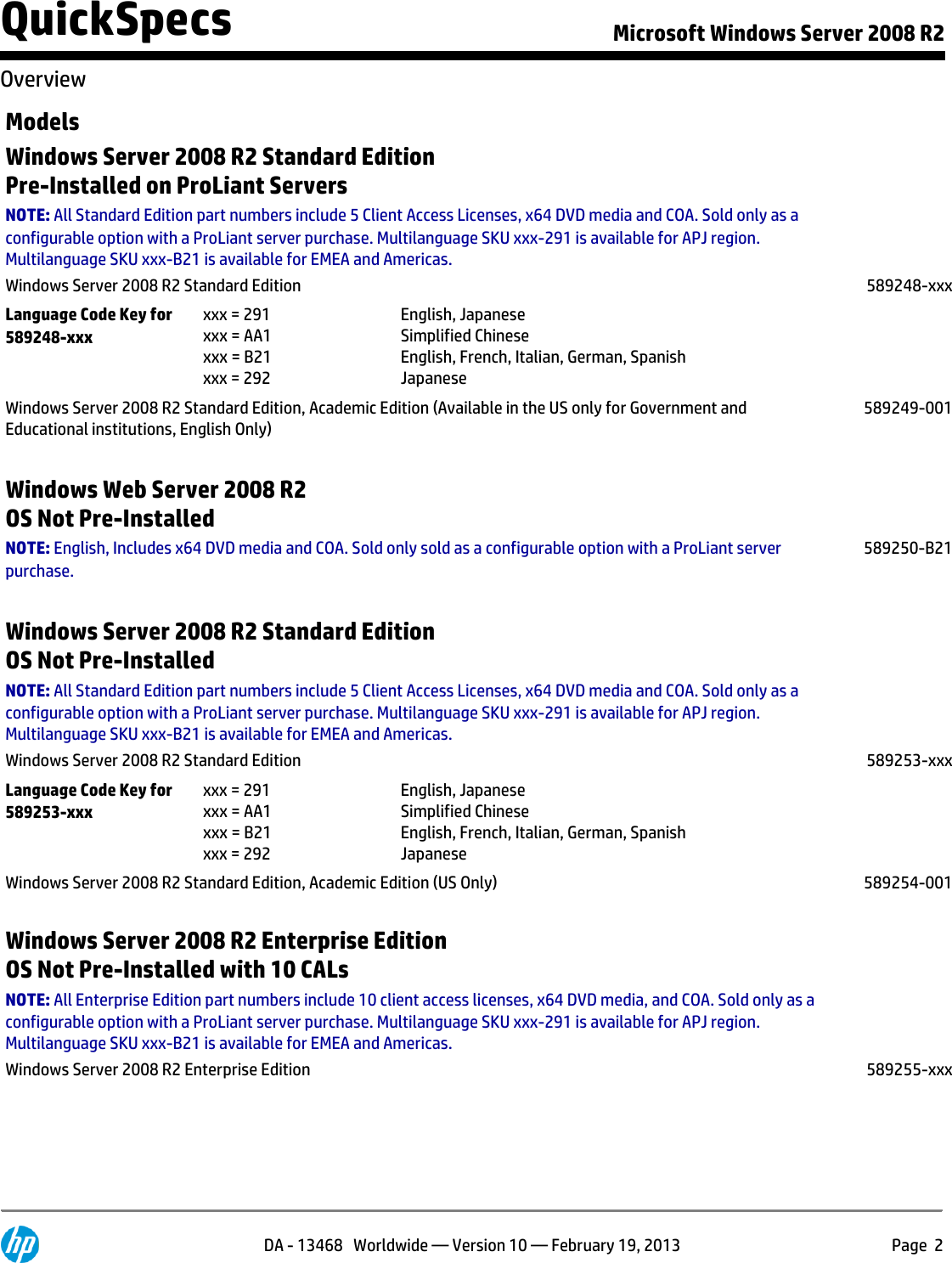 Page 2 of 10 - Hp Hp-Hp-Microsoft-Windows-Server-2008-R2-Standard-Edition-589256-B21-Users-Manual- Microsoft Windows Server 2008 R2  Hp-hp-microsoft-windows-server-2008-r2-standard-edition-589256-b21-users-manual
