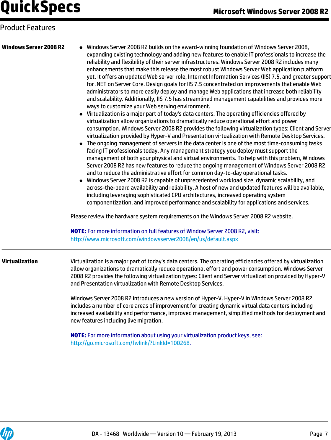 Page 7 of 10 - Hp Hp-Hp-Microsoft-Windows-Server-2008-R2-Standard-Edition-589256-B21-Users-Manual- Microsoft Windows Server 2008 R2  Hp-hp-microsoft-windows-server-2008-r2-standard-edition-589256-b21-users-manual