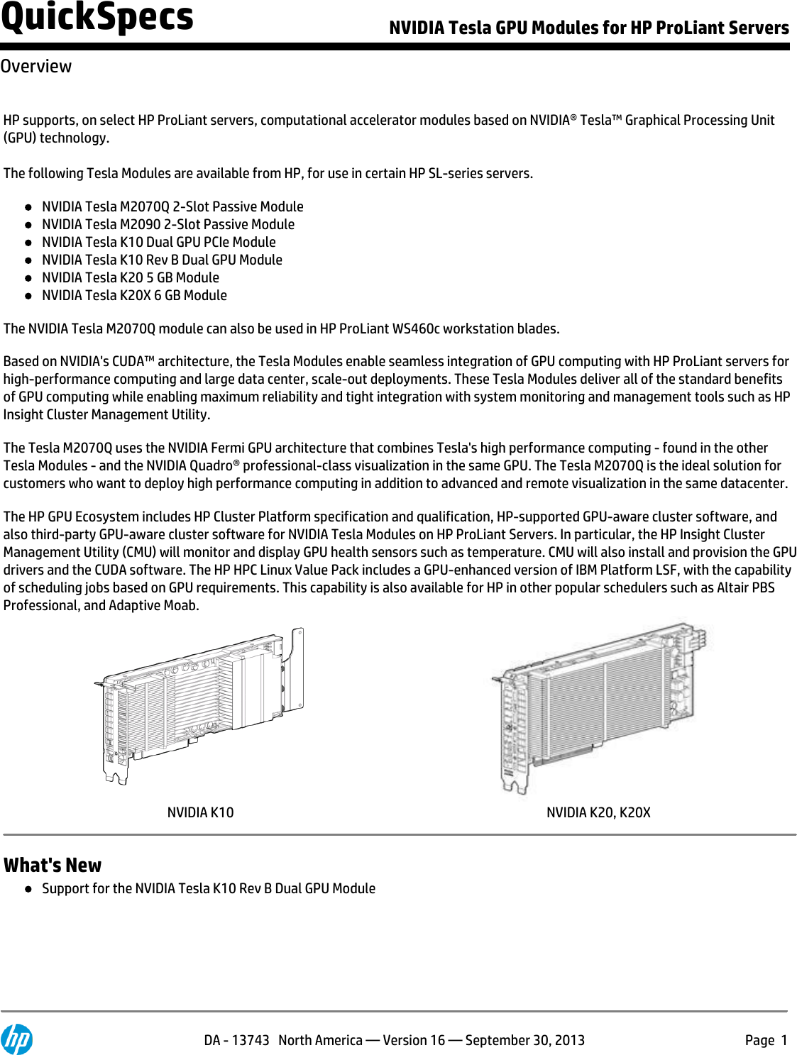 Page 1 of 11 - Hp Hp-Hp-Nvidia-Tesla-Gpu-Module-C7S14A-Users-Manual- NVIDIA Tesla GPU Modules For ProLiant Servers  Hp-hp-nvidia-tesla-gpu-module-c7s14a-users-manual